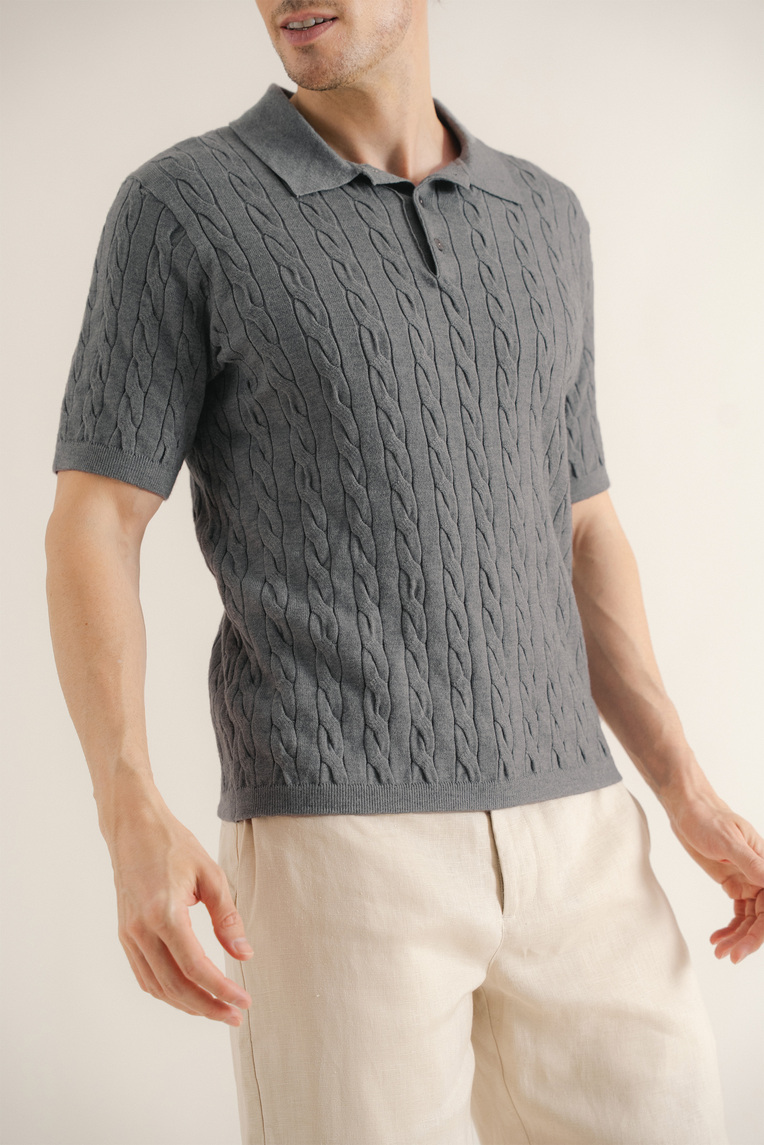 Cable Knit Button-Front Polo