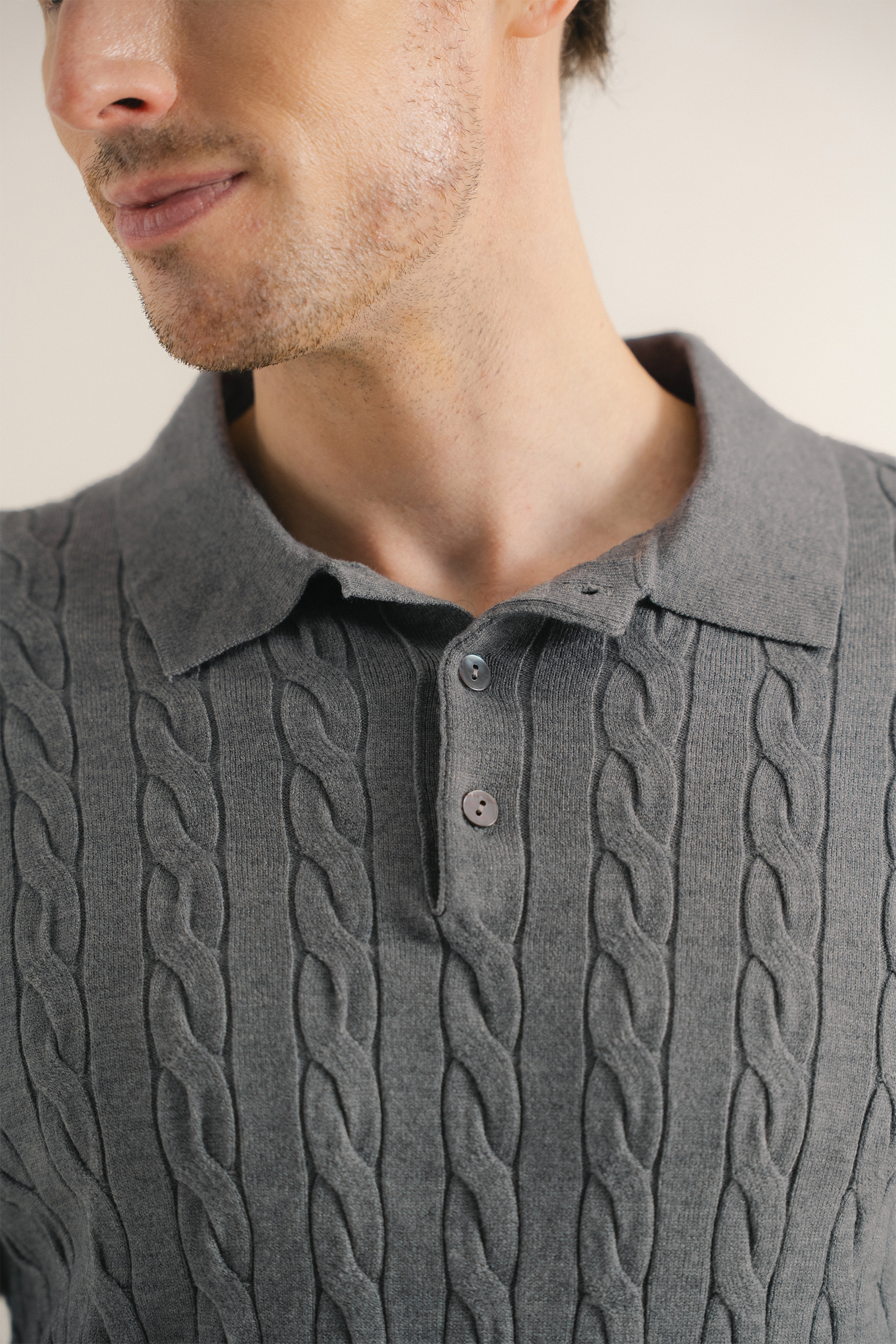 Cable Knit Button-Front Polo