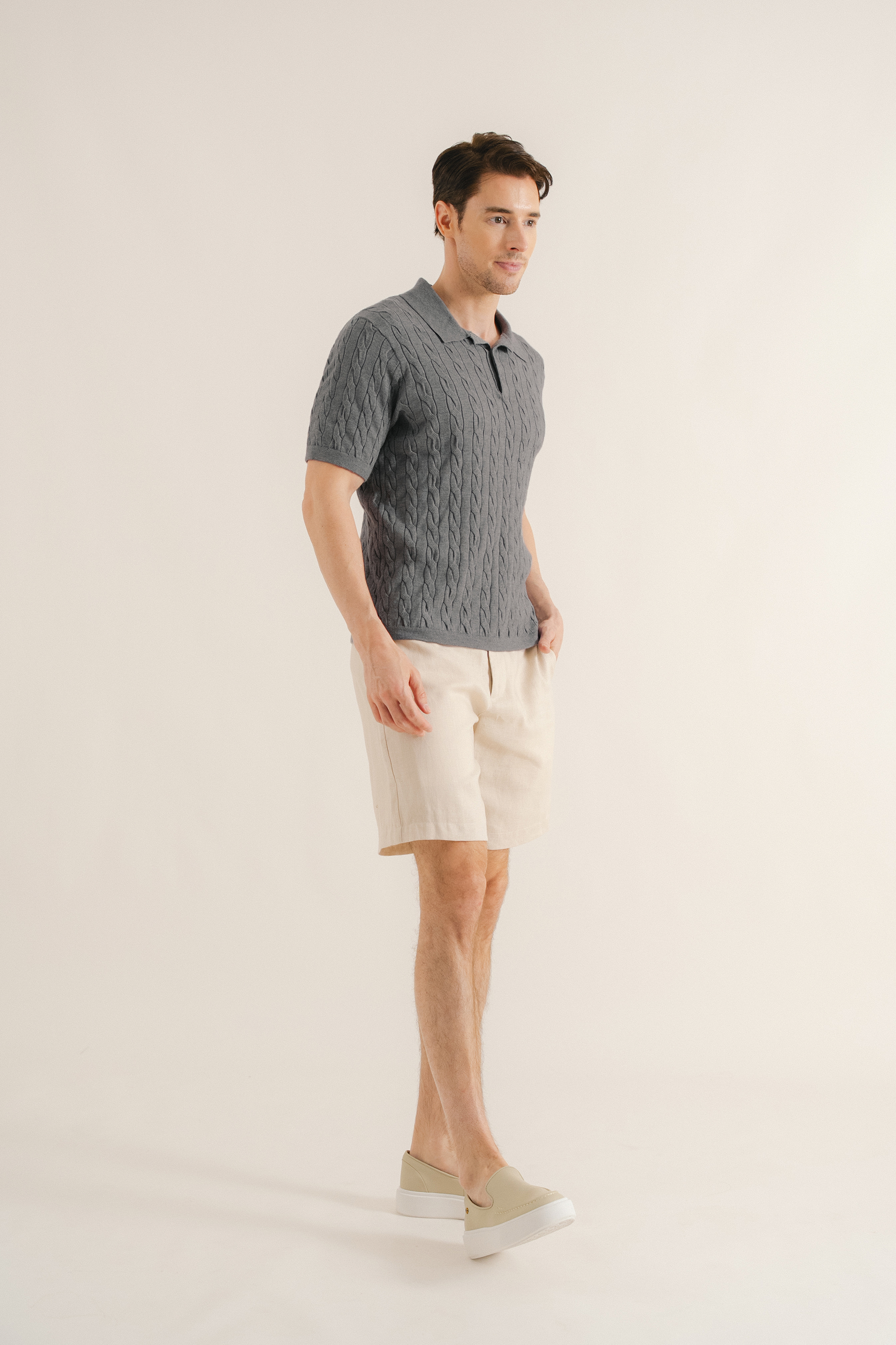 Cable Knit Button-Front Polo