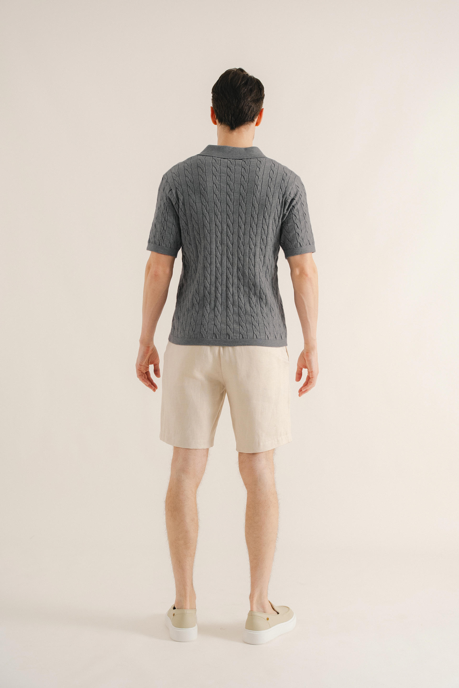 Cable Knit Button-Front Polo
