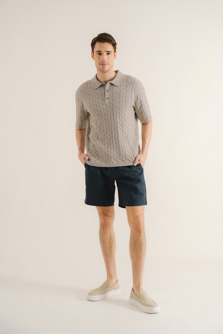 Cable Knit Button-Front Polo