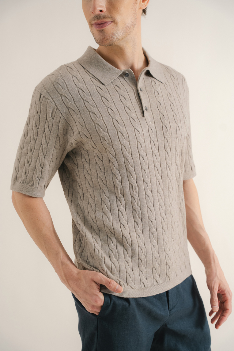 Cable Knit Button-Front Polo