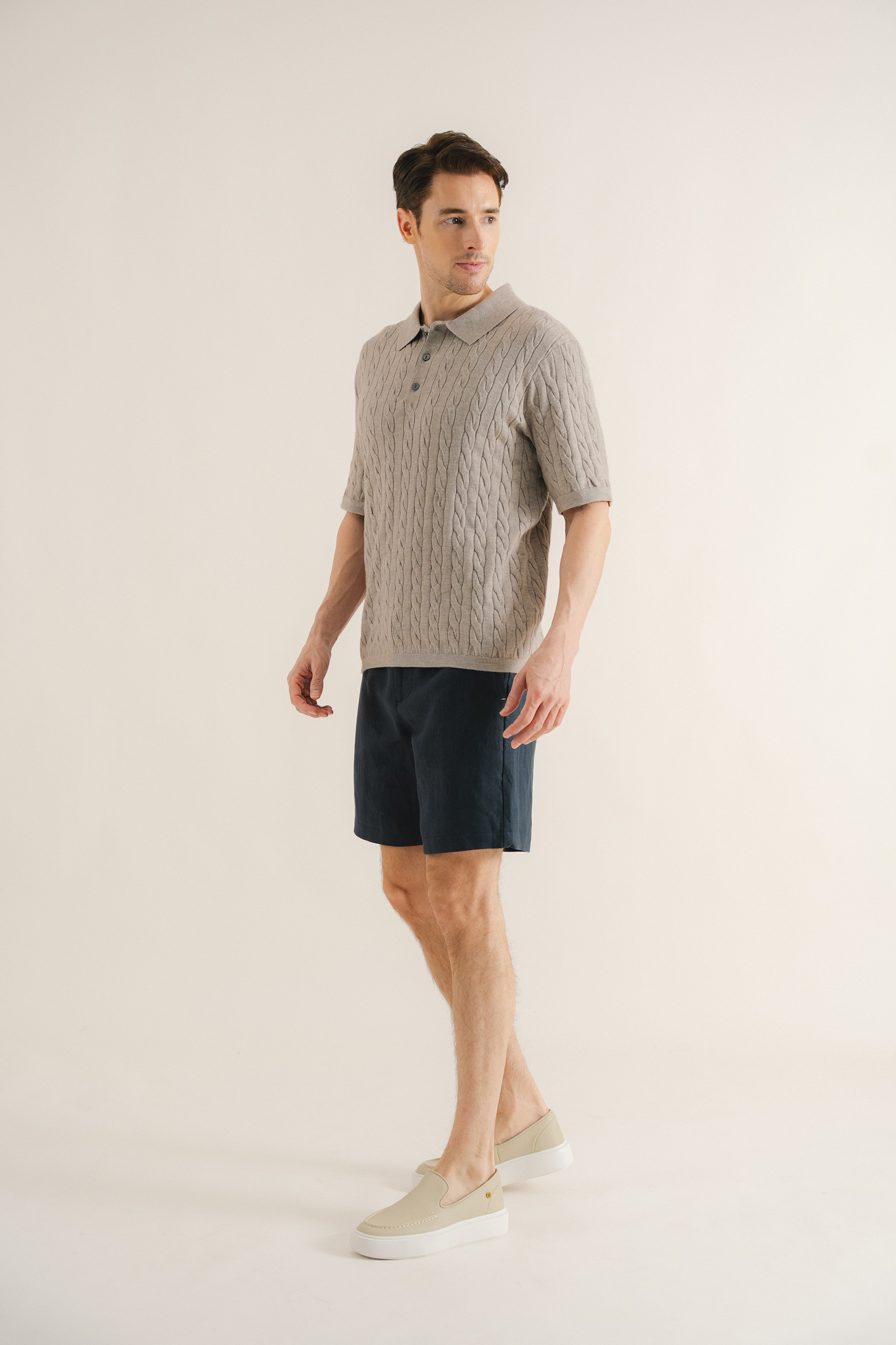 Cable Knit Button-Front Polo