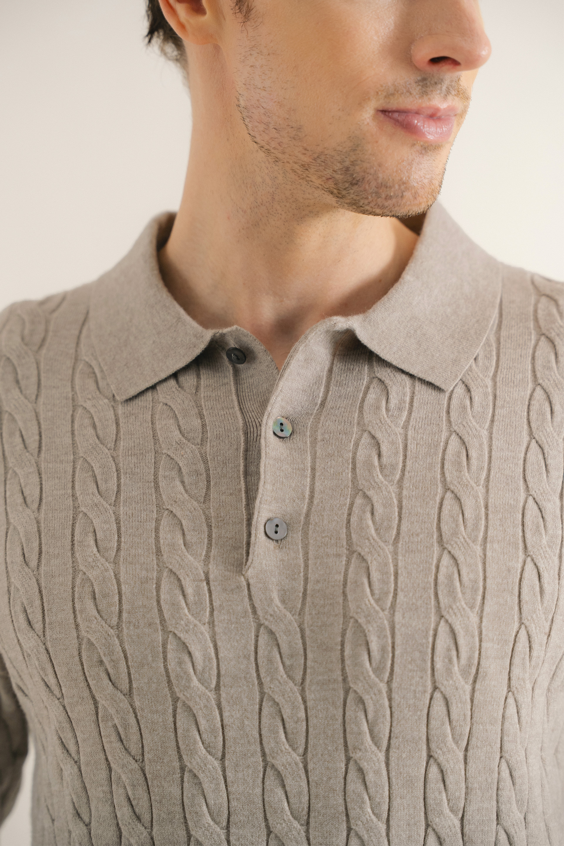 Cable Knit Button-Front Polo