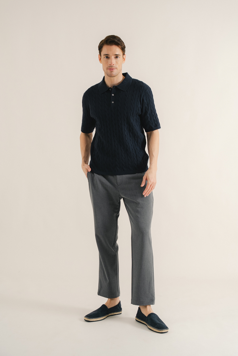 Cable Knit Button-Front Polo
