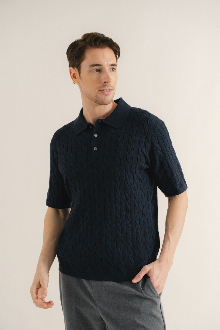 Cable Knit Button-Front Polo