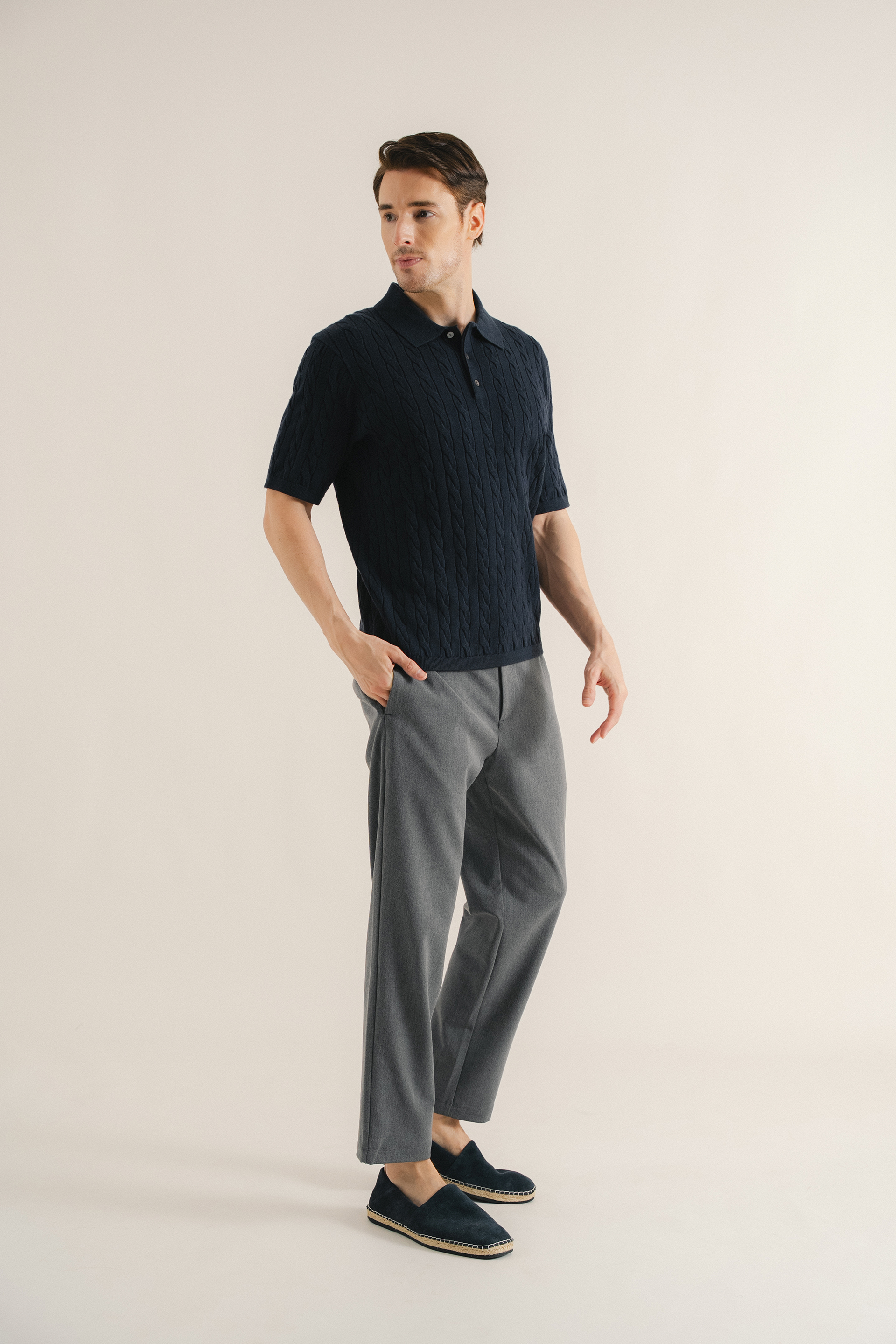 Cable Knit Button-Front Polo