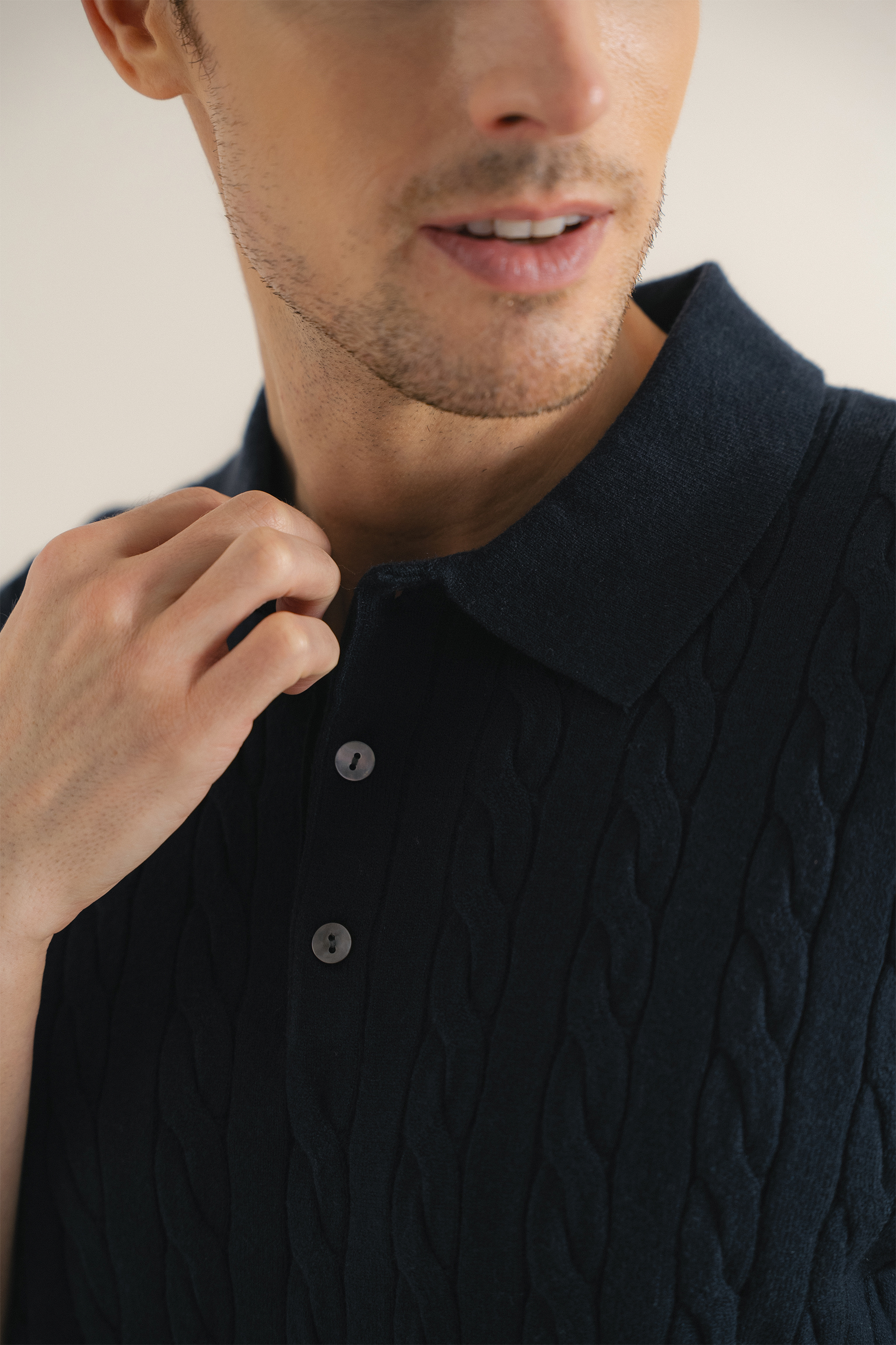 Cable Knit Button-Front Polo