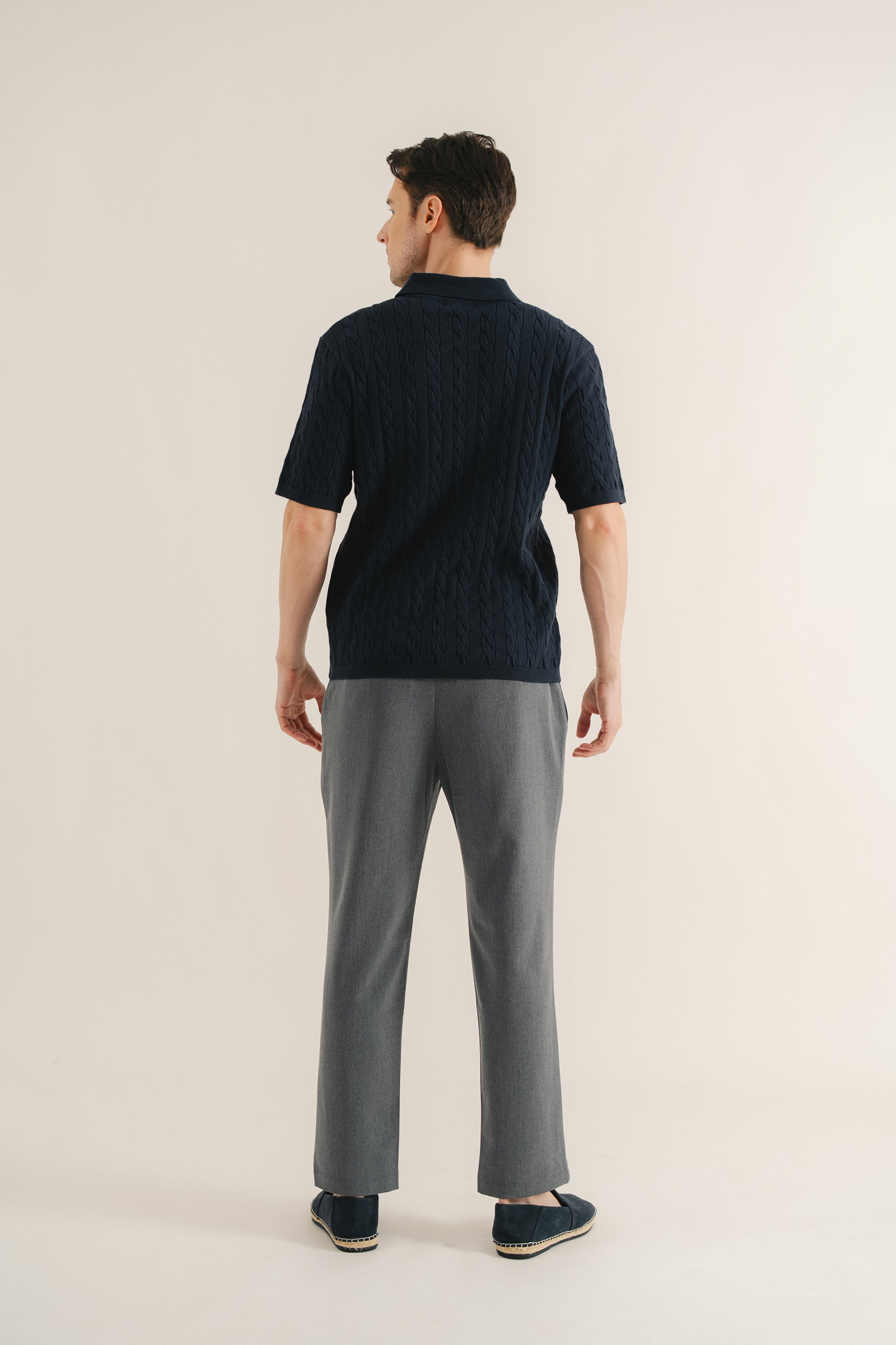 Cable Knit Button-Front Polo