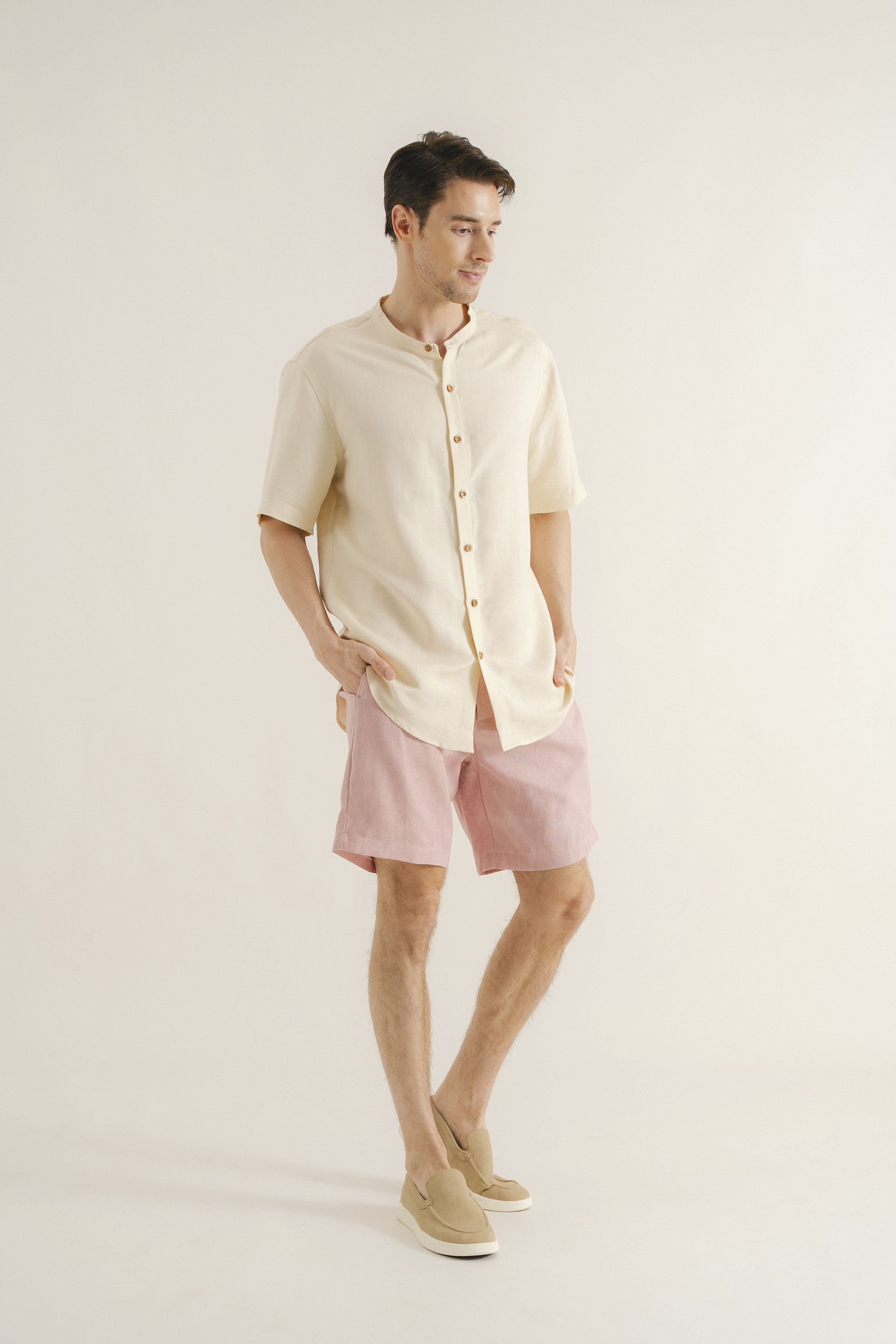 Linen Mandarin Collar Shirt