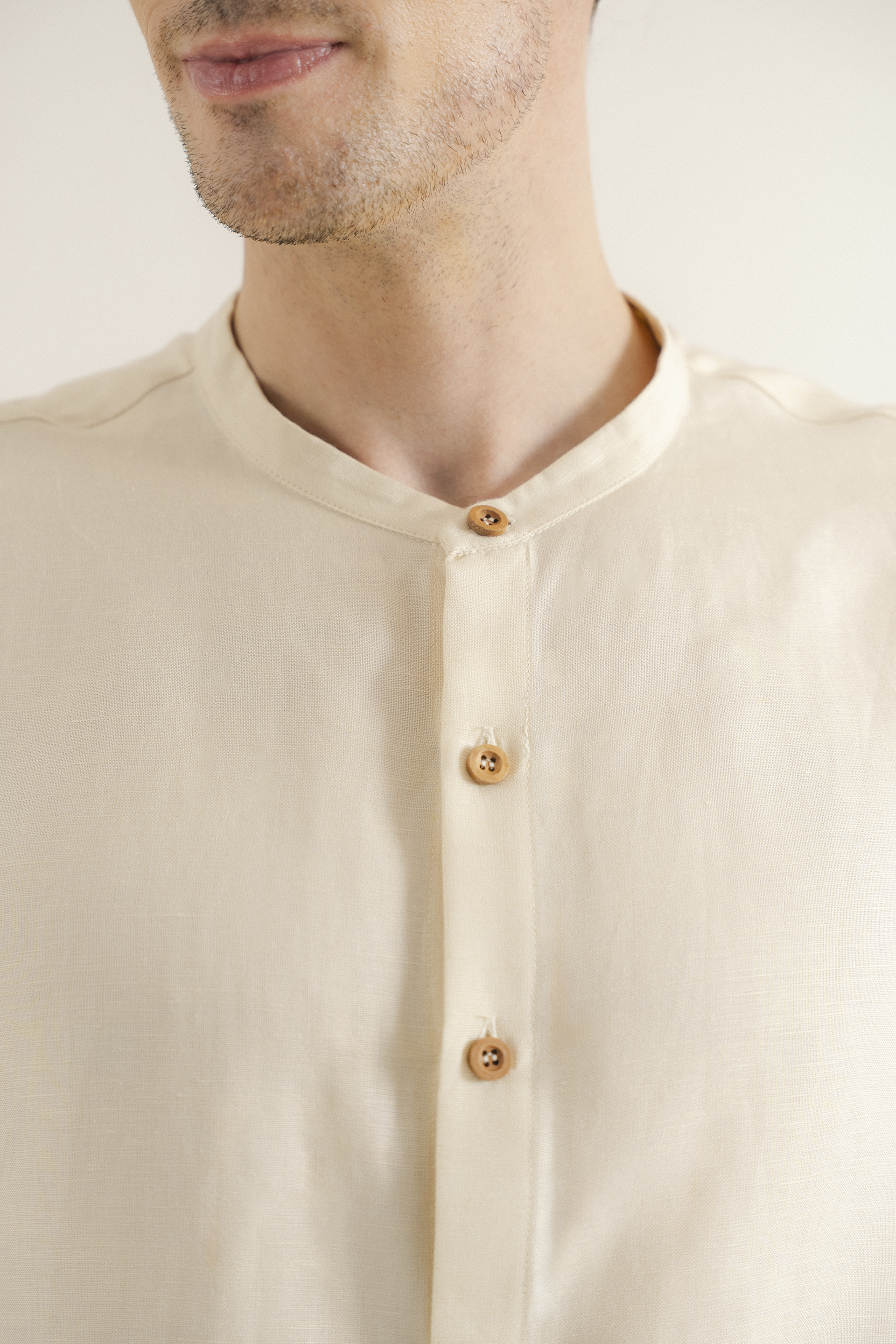 Linen Mandarin Collar Shirt