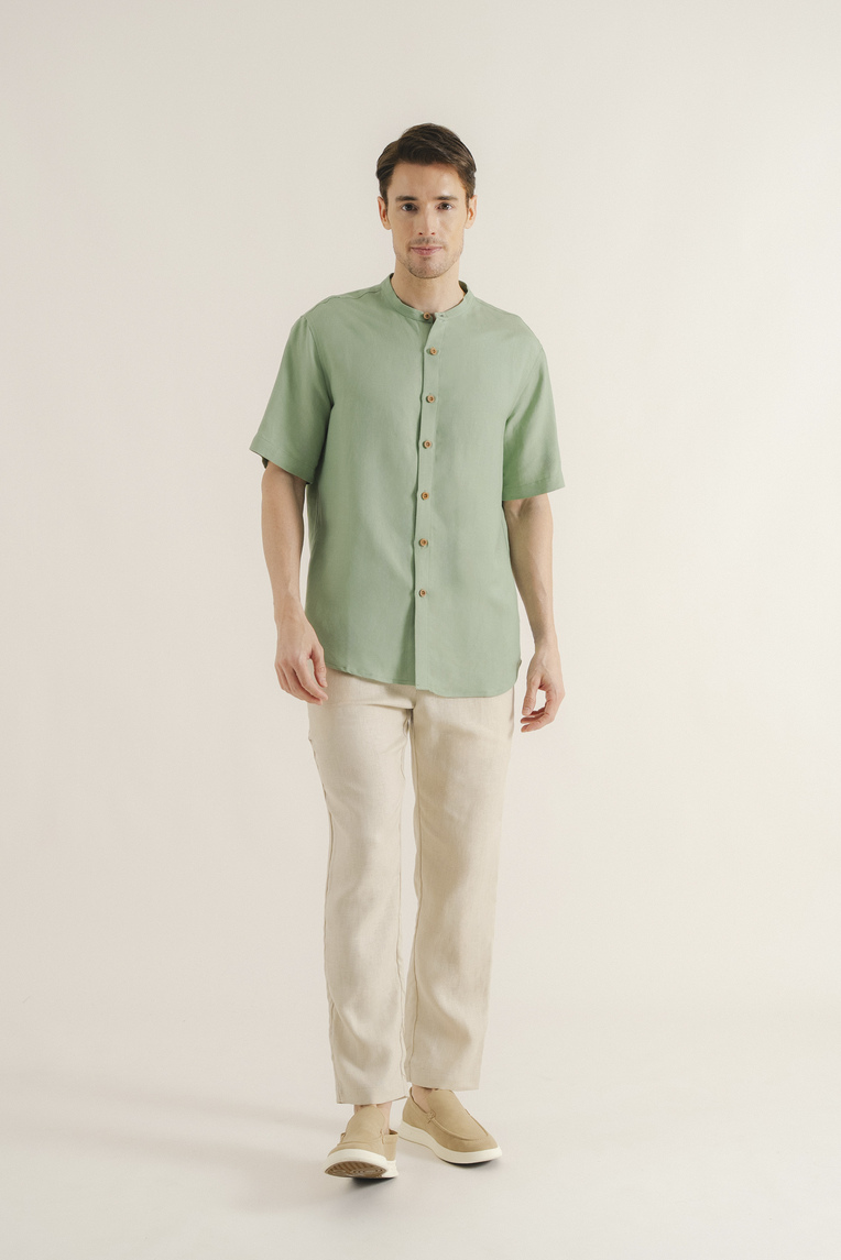 Linen Mandarin Collar Shirt