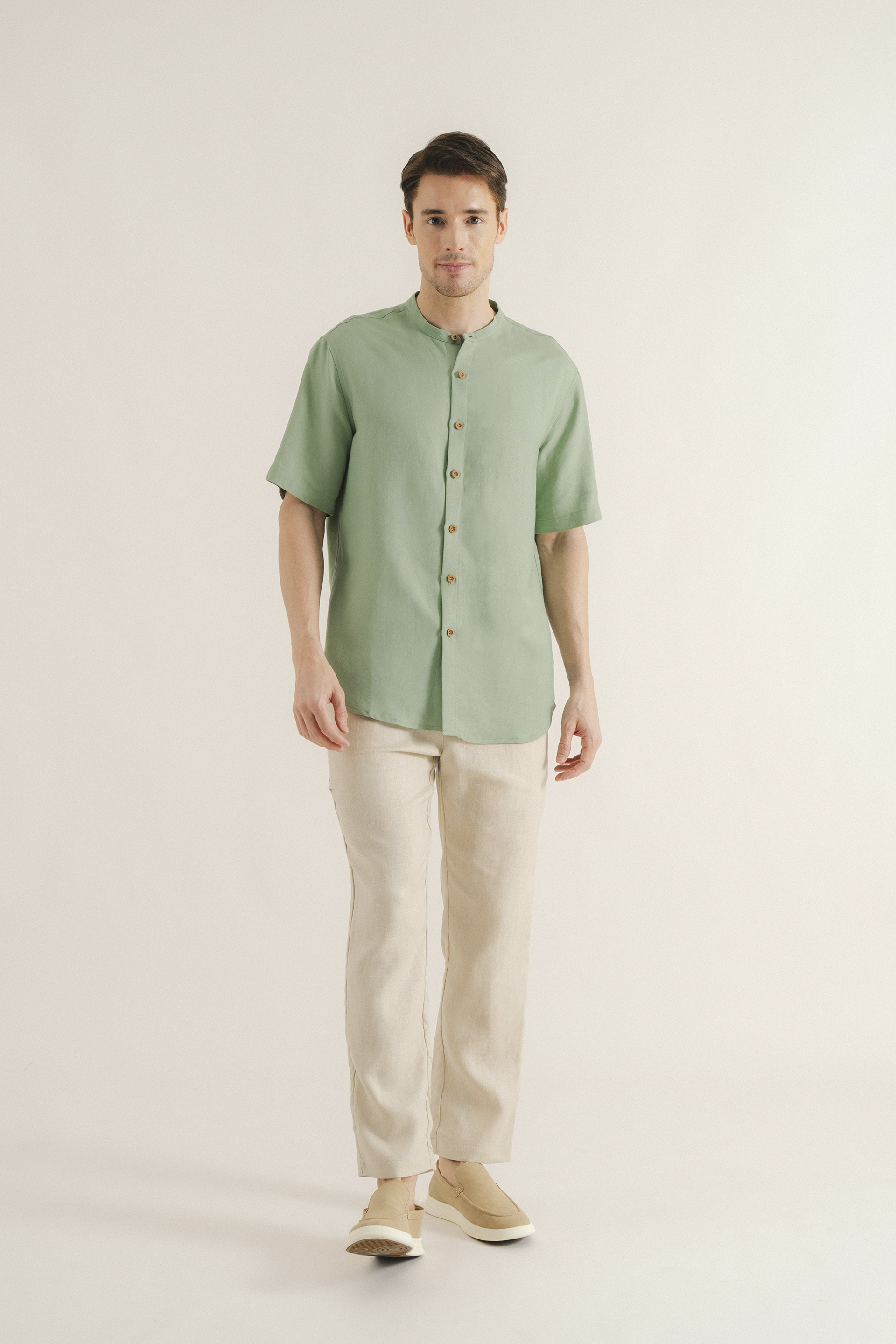 Linen Mandarin Collar Shirt