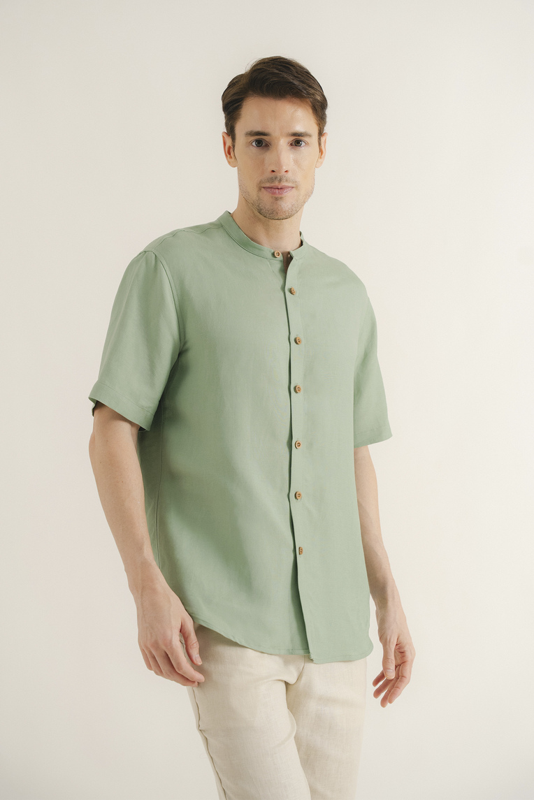 Linen Mandarin Collar Shirt