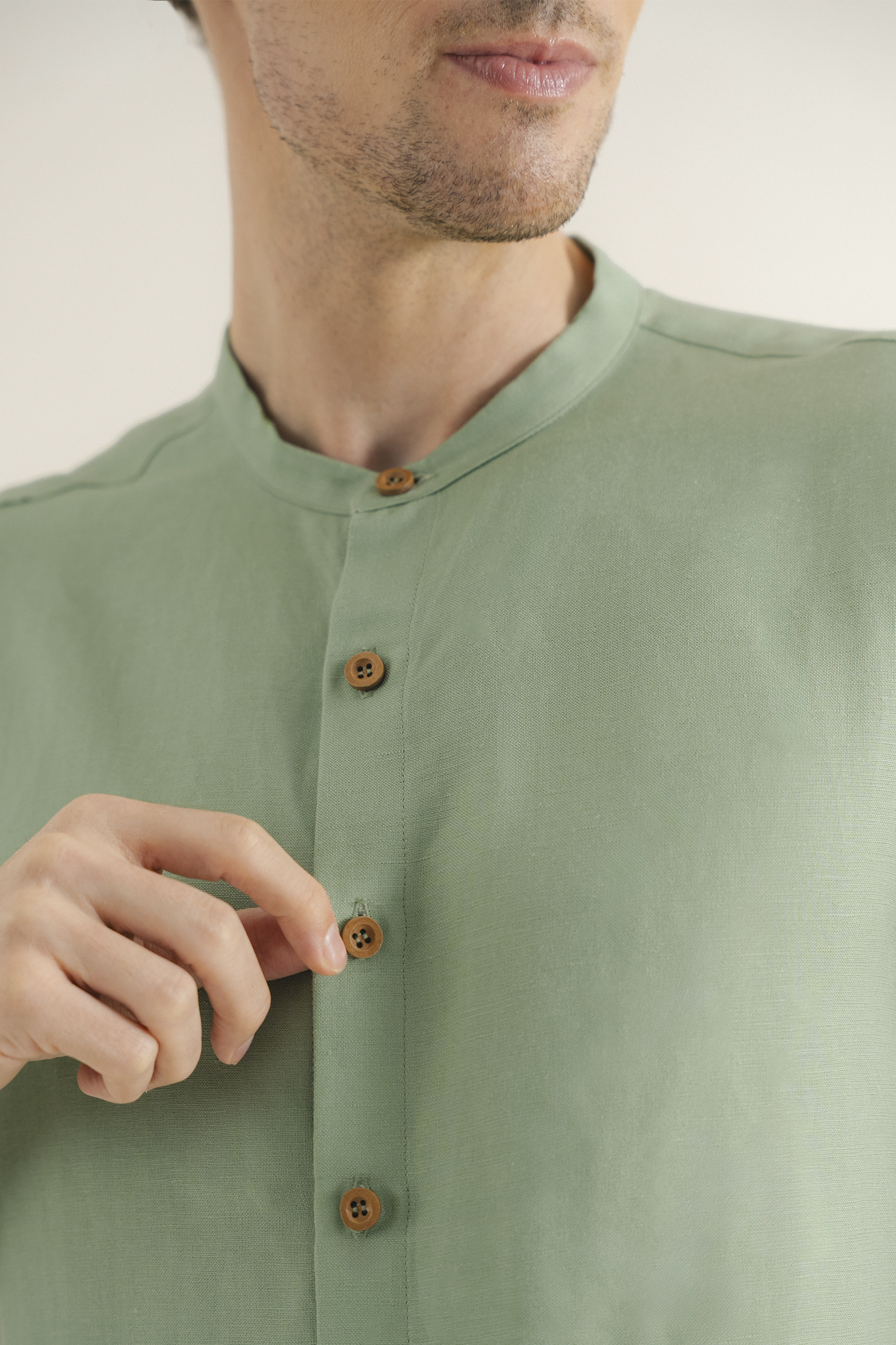 Linen Mandarin Collar Shirt