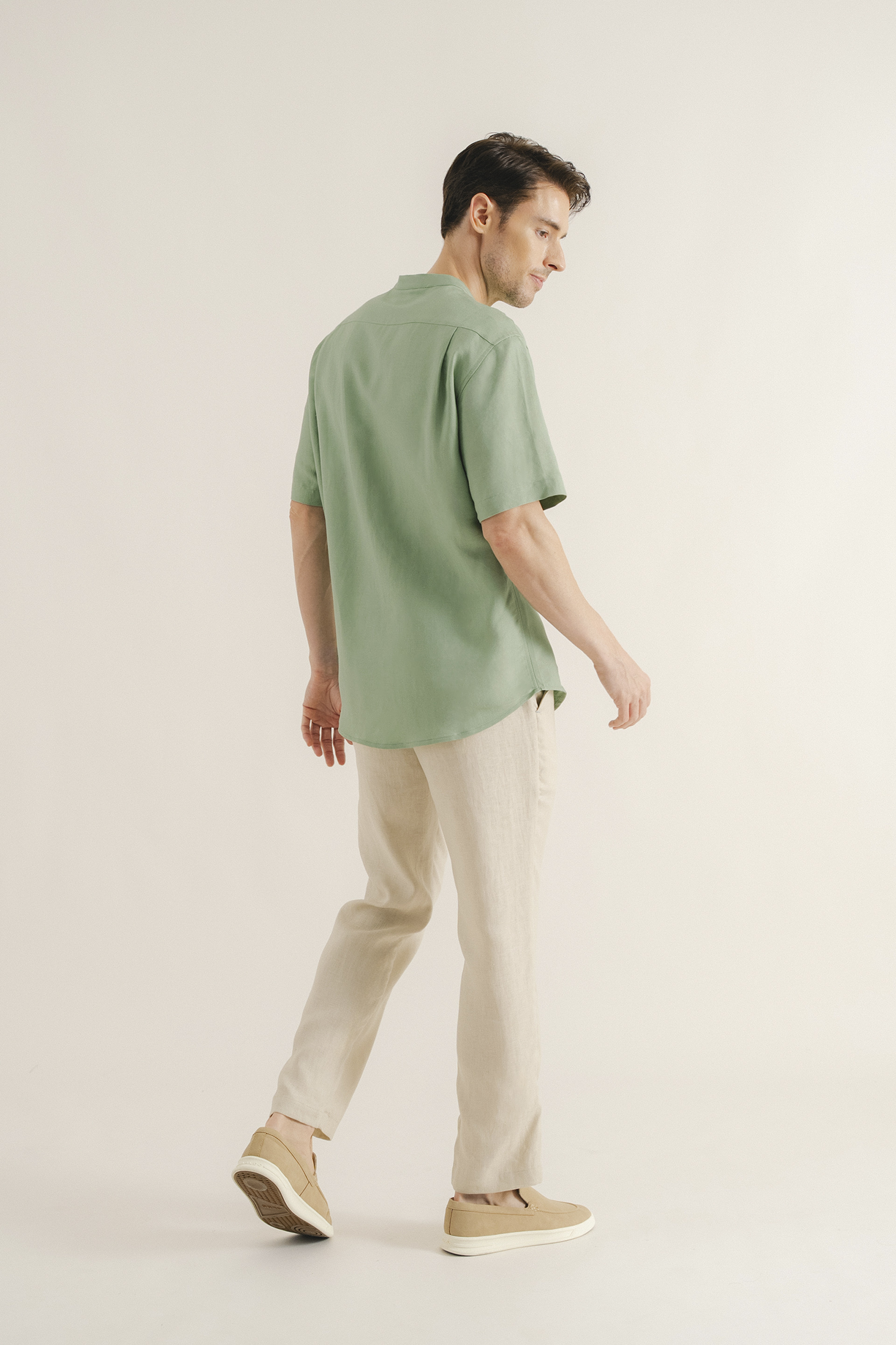 Linen Mandarin Collar Shirt