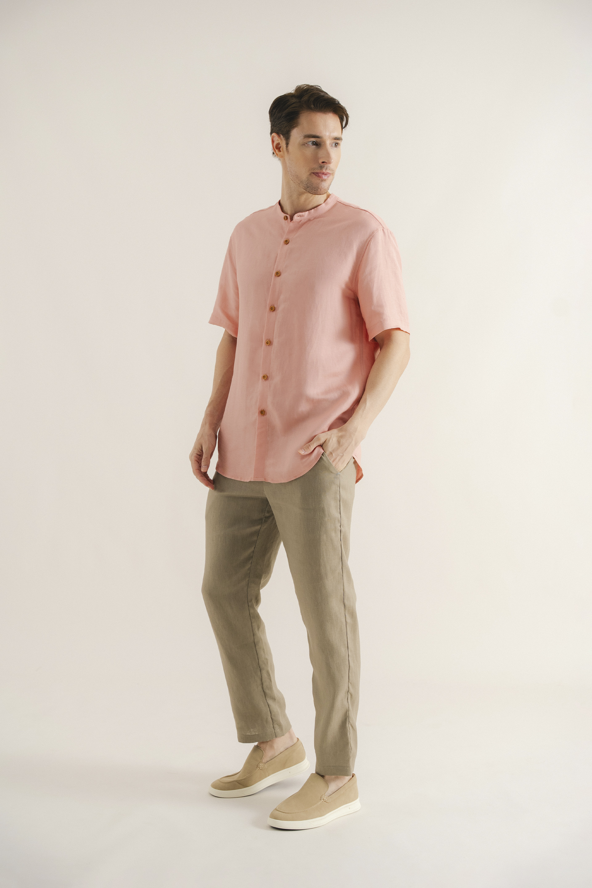 Linen Mandarin Collar Shirt