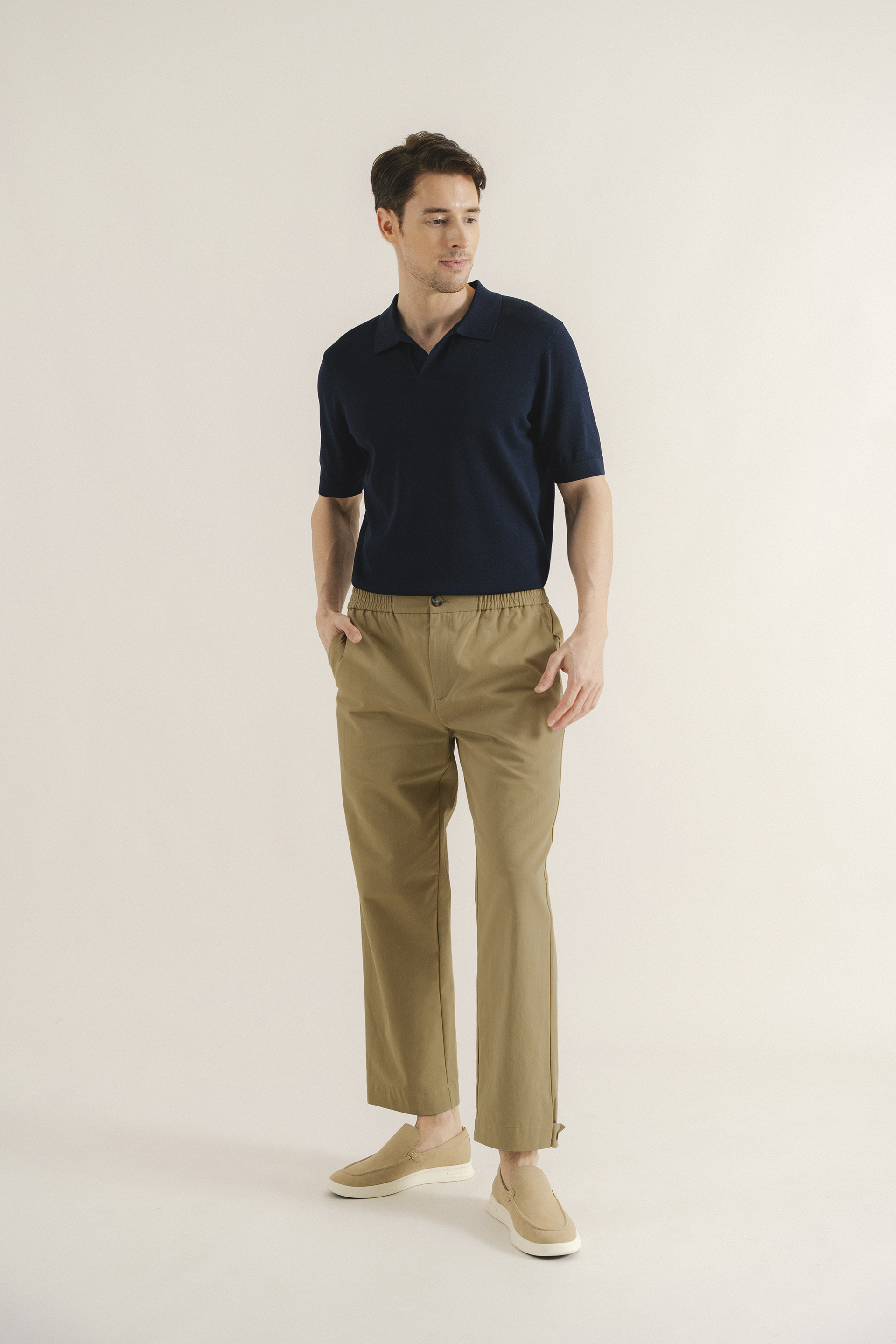 Buttoned-Cuff Straight Leg Trousers