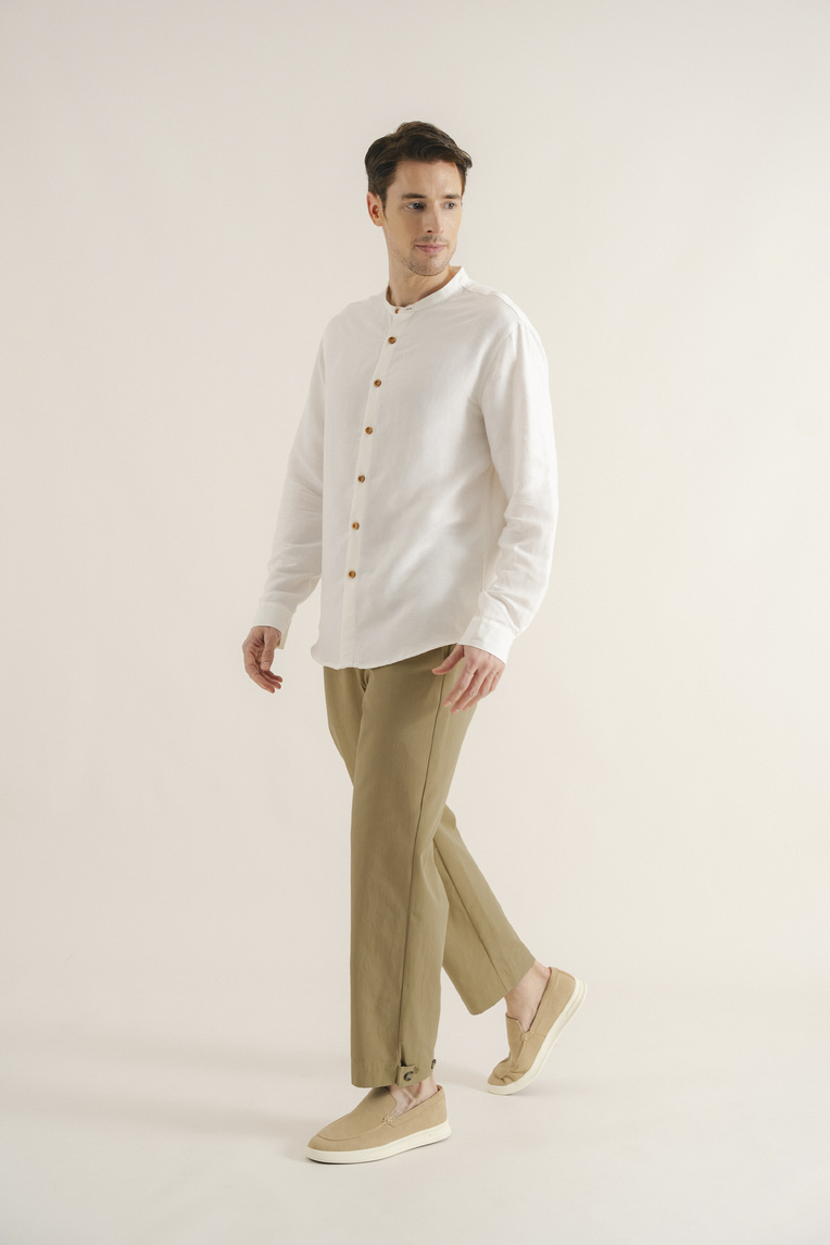 Buttoned-Cuff Straight Leg Trousers