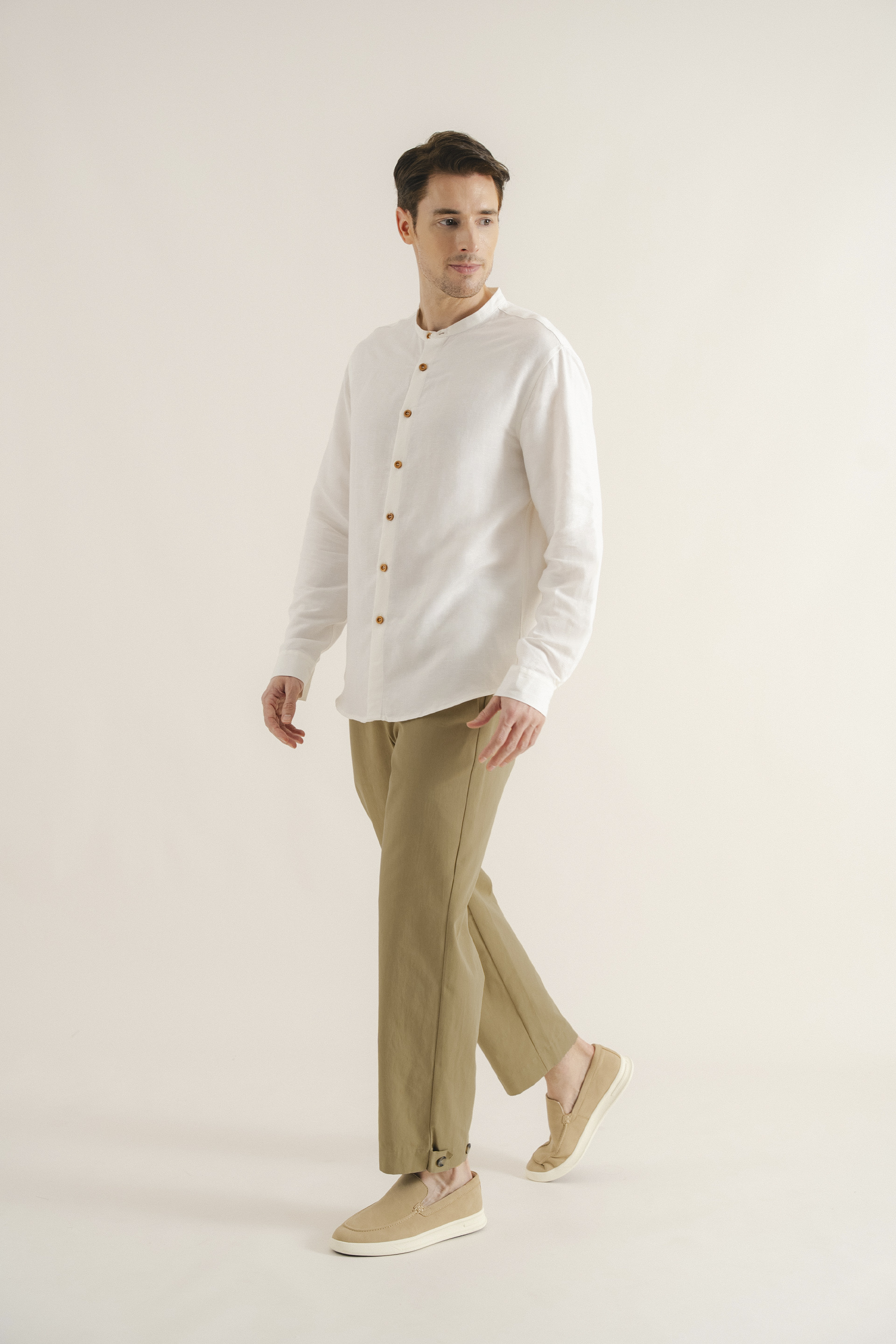 Buttoned-Cuff Straight Leg Trousers
