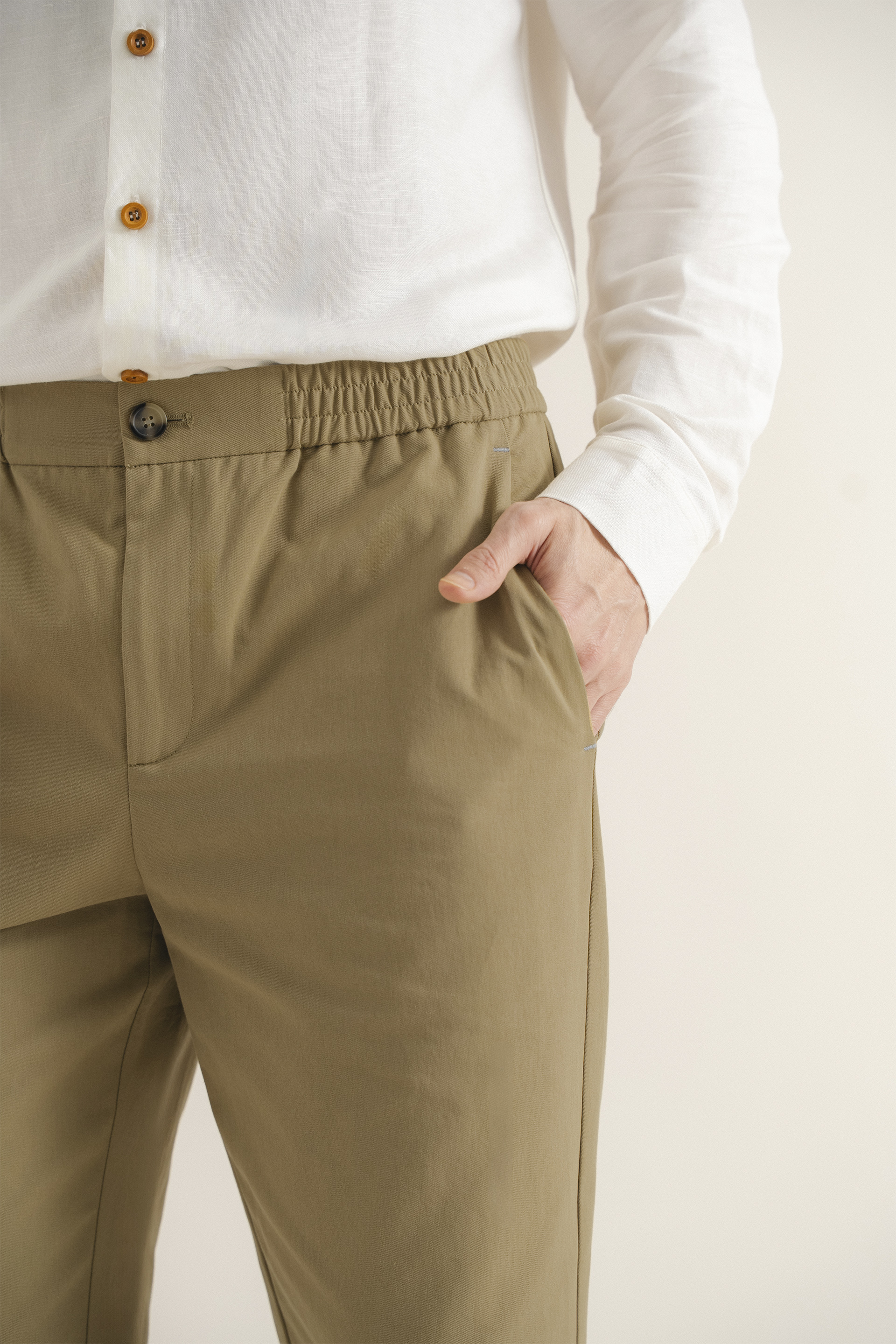 Buttoned-Cuff Straight Leg Trousers