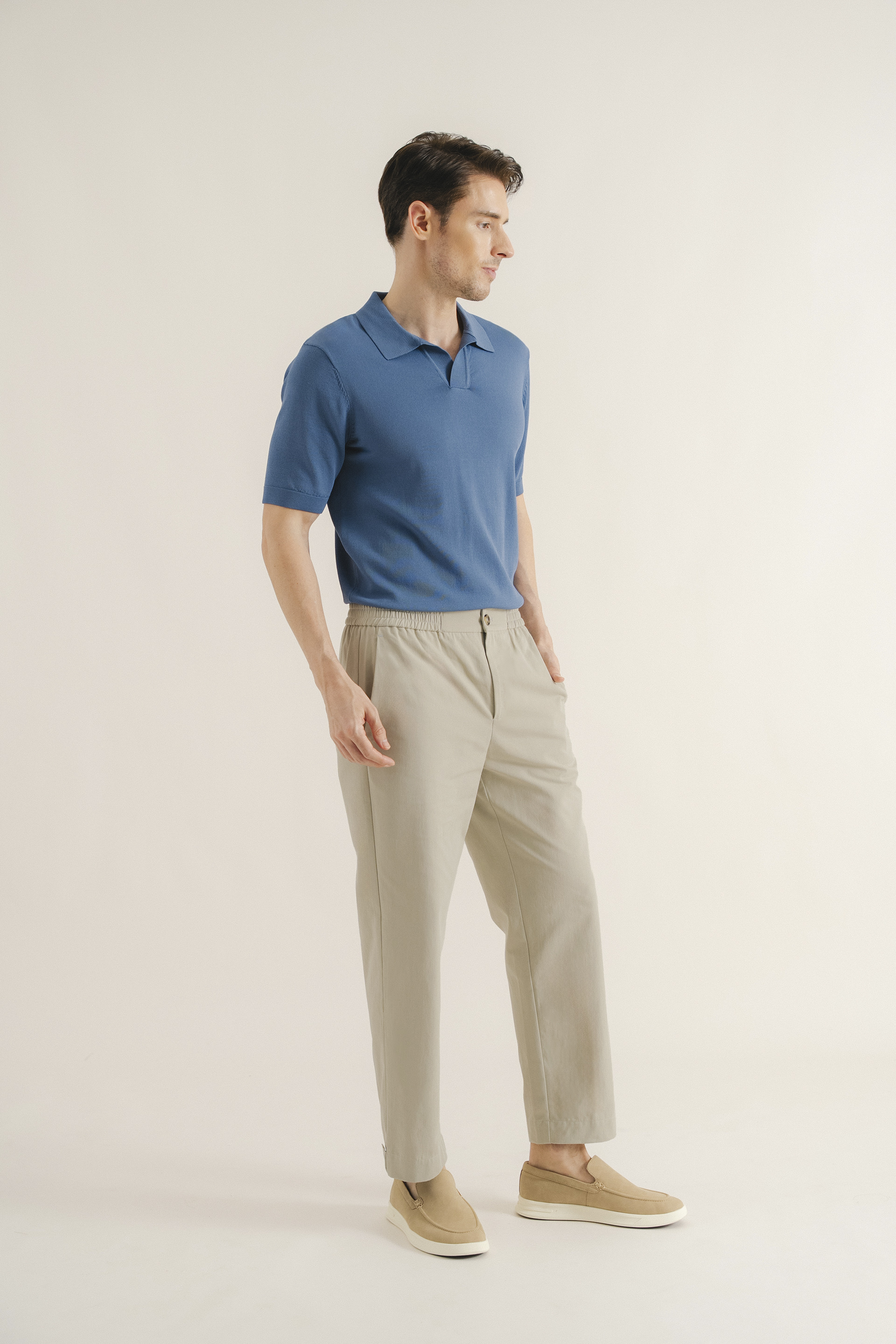 Buttoned-Cuff Straight Leg Trousers