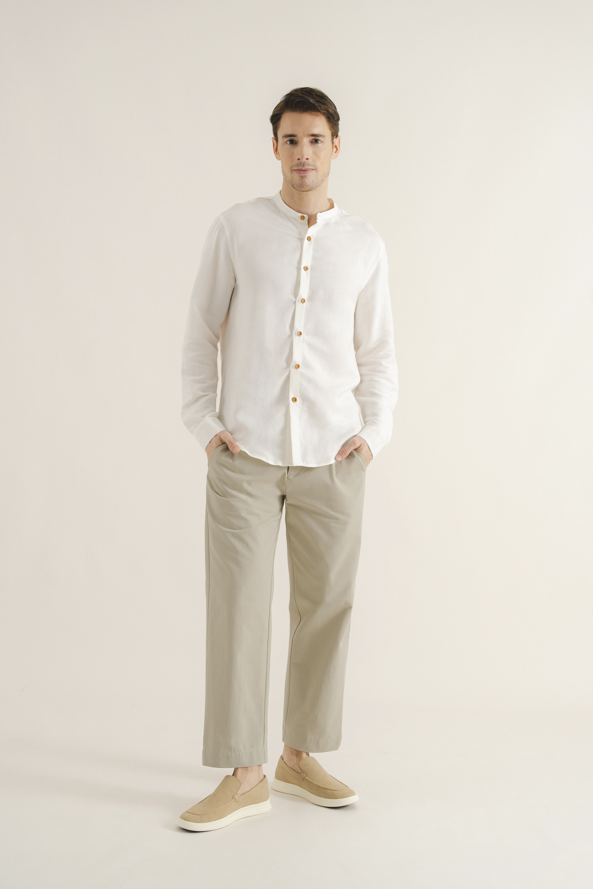 Buttoned-Cuff Straight Leg Trousers