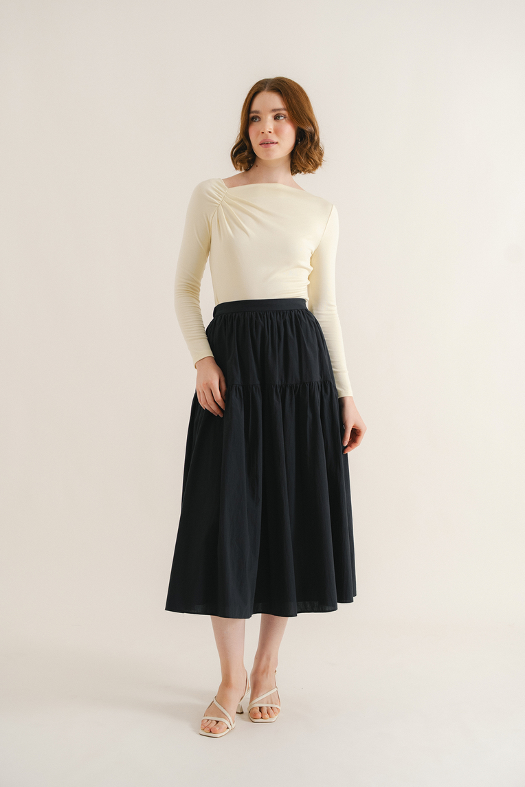 Cotton Tiered Midi Skirt