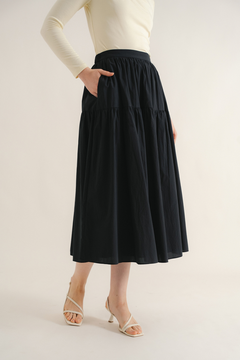 Cotton Tiered Midi Skirt