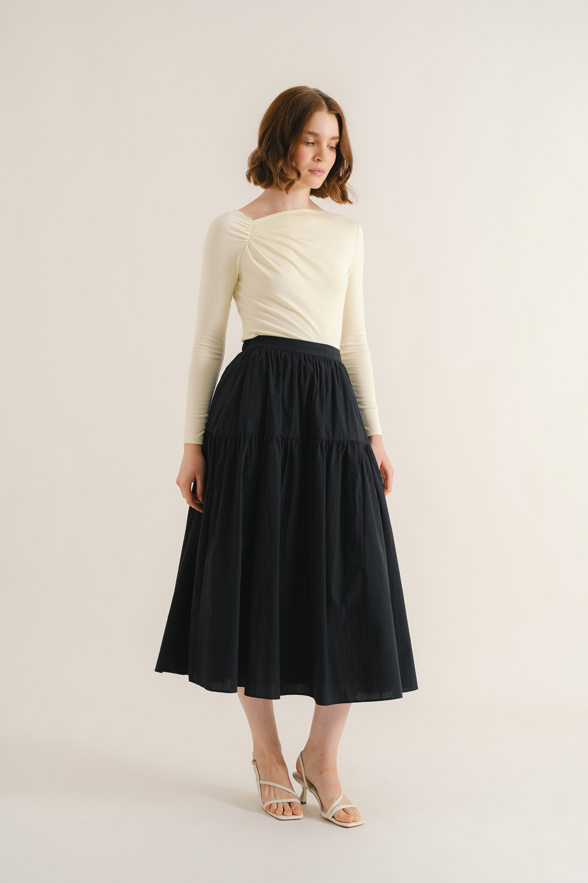Cotton Tiered Midi Skirt
