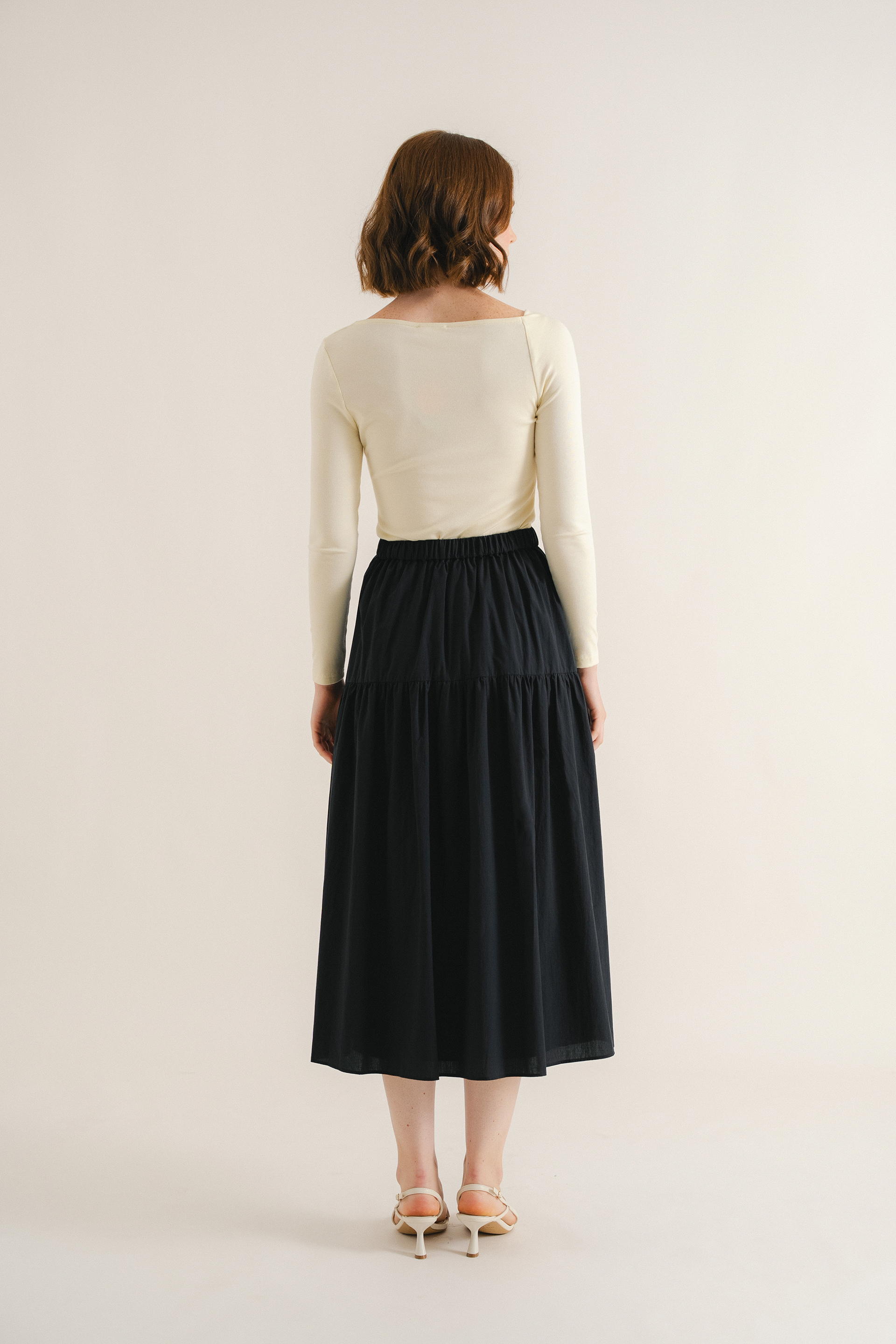 Cotton Tiered Midi Skirt
