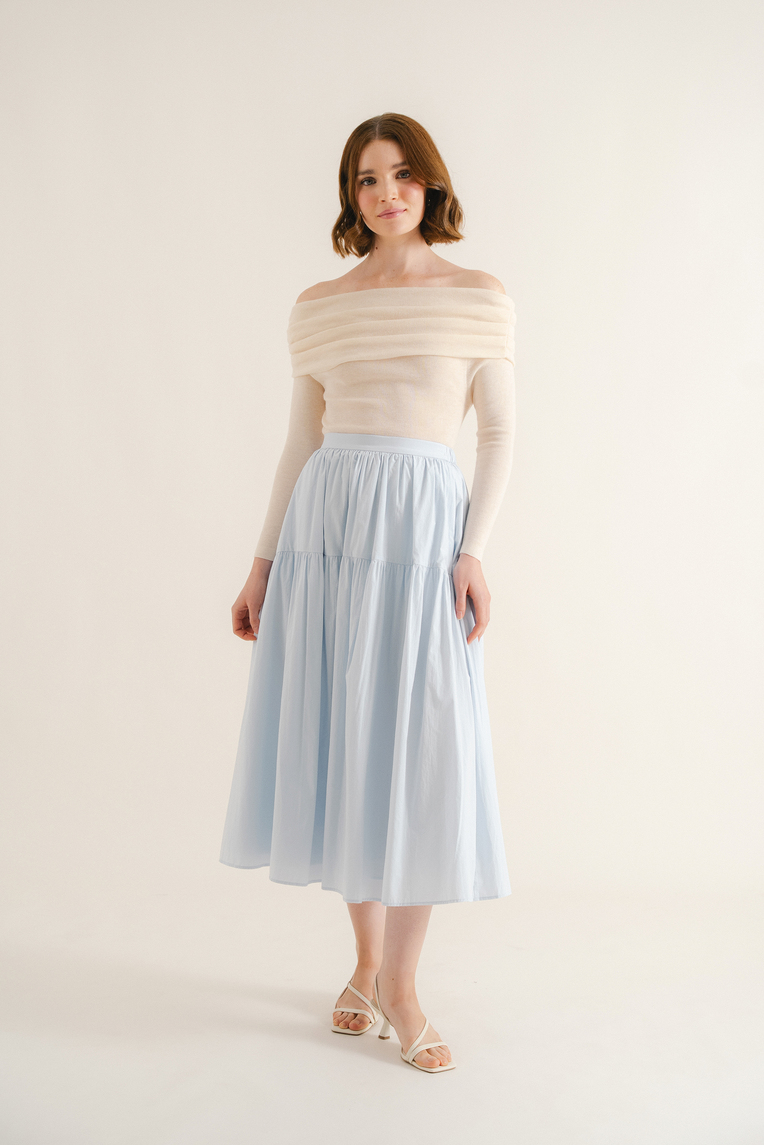 Cotton Tiered Midi Skirt