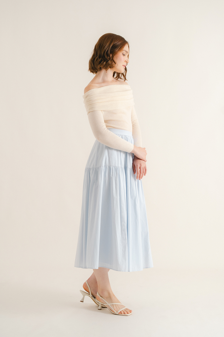 Cotton Tiered Midi Skirt