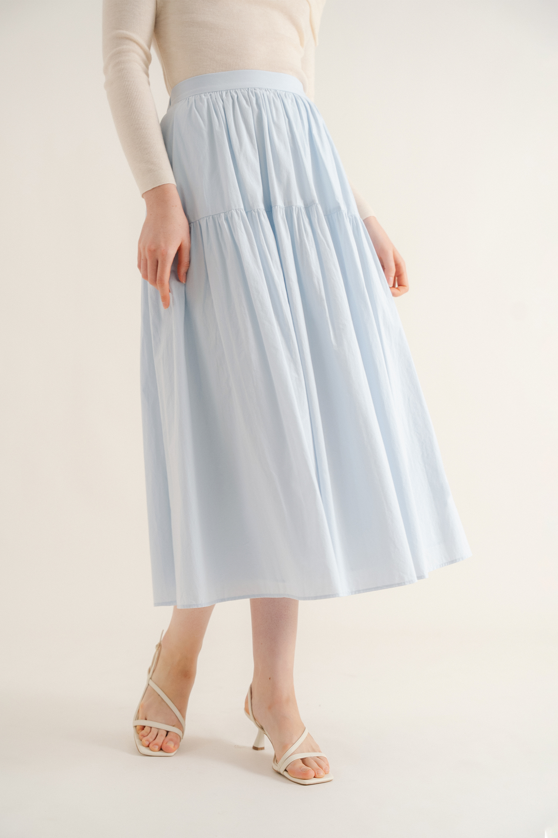 Cotton Tiered Midi Skirt