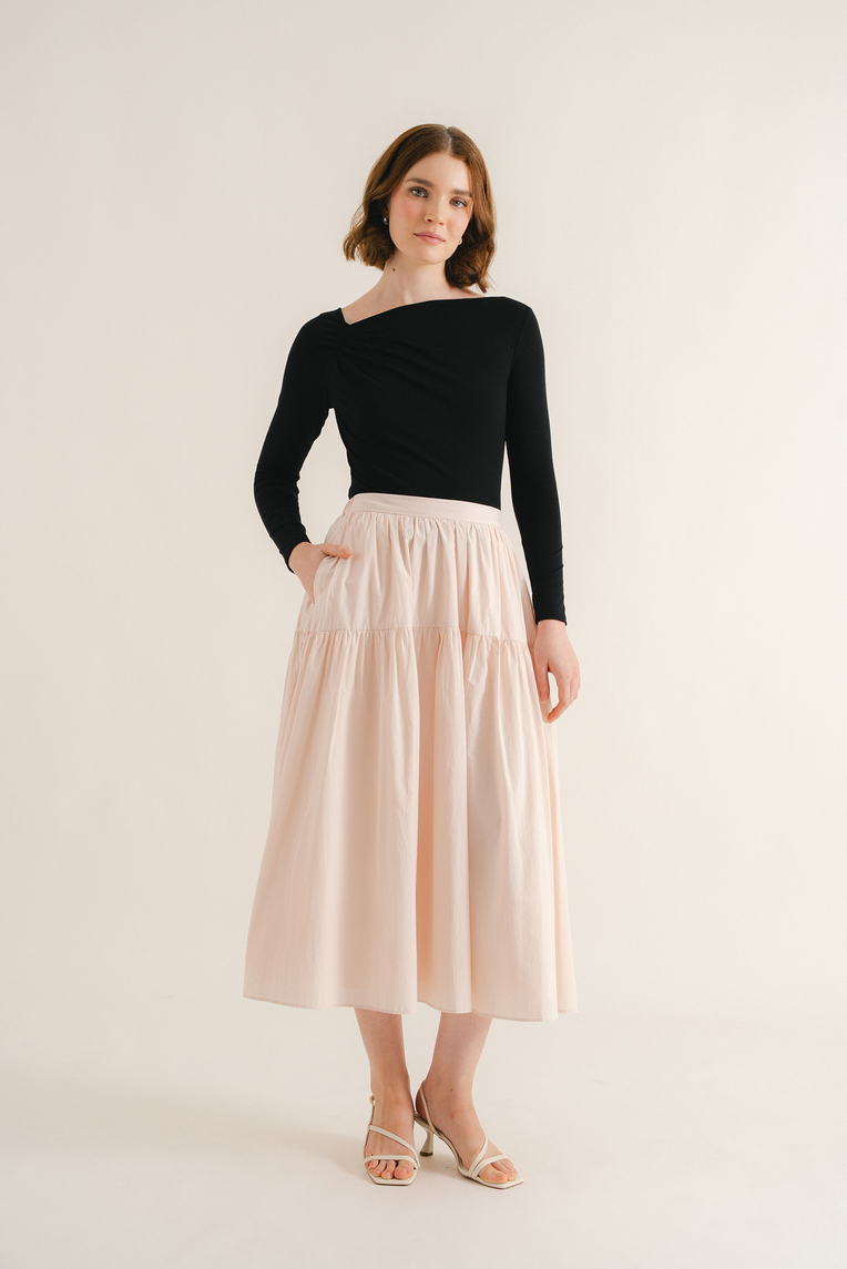 Cotton Tiered Midi Skirt