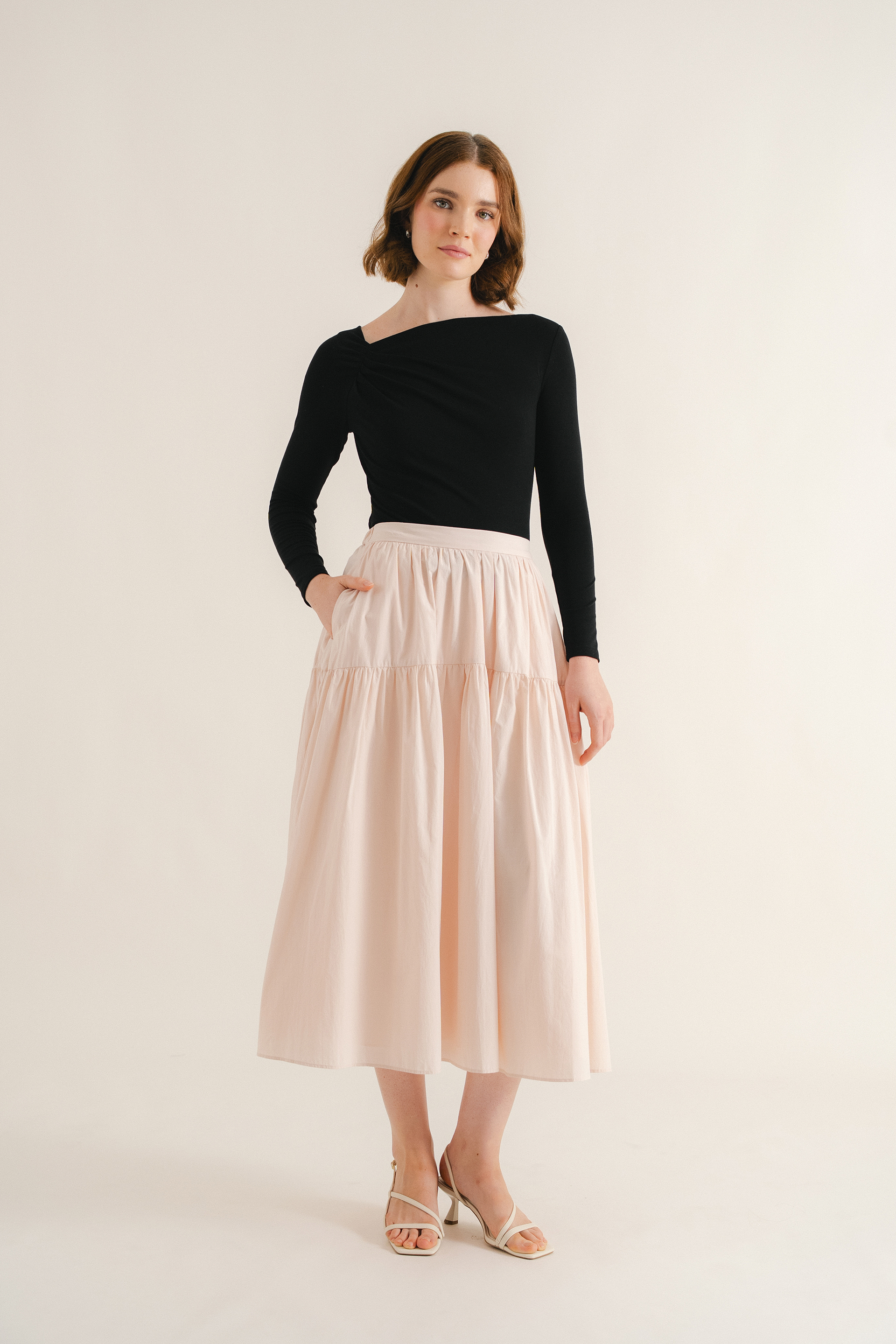Cotton Tiered Midi Skirt