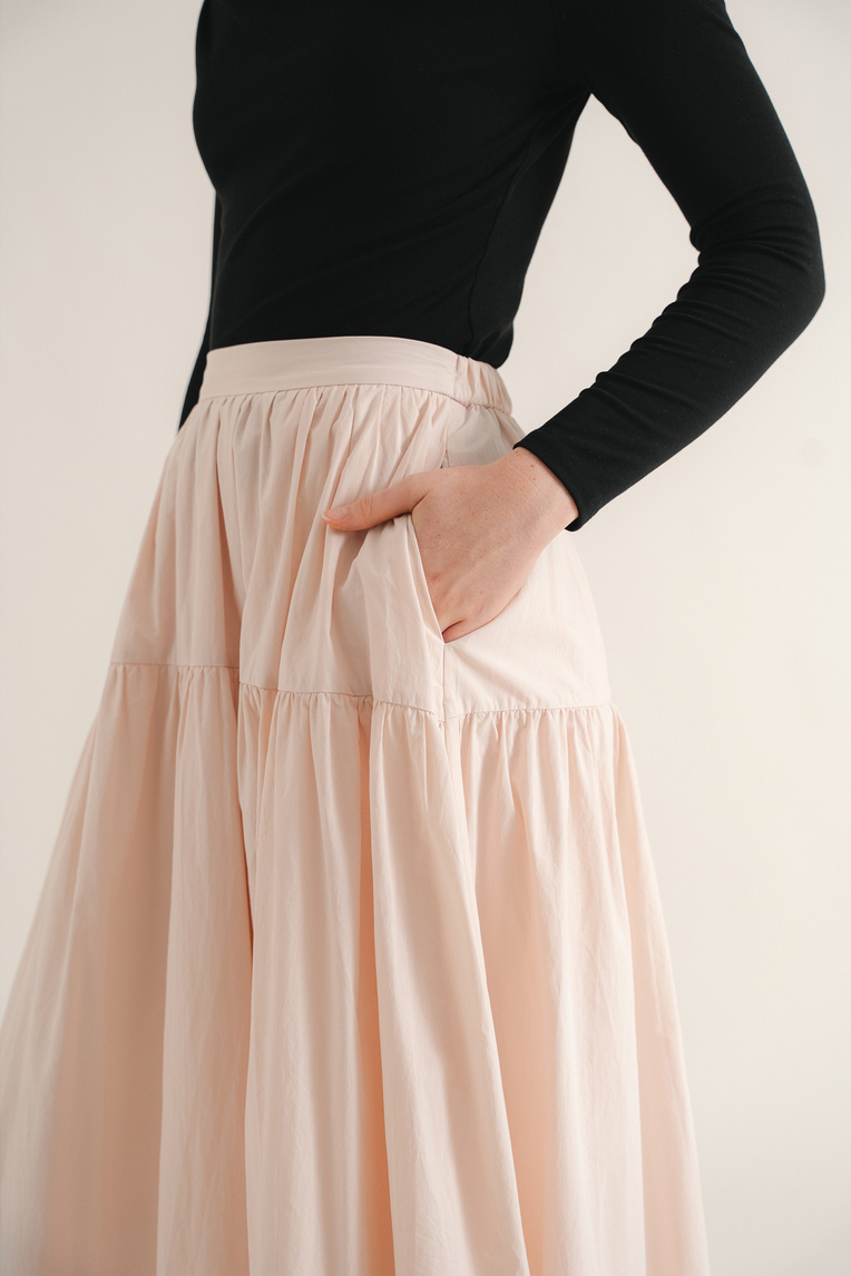 Cotton Tiered Midi Skirt