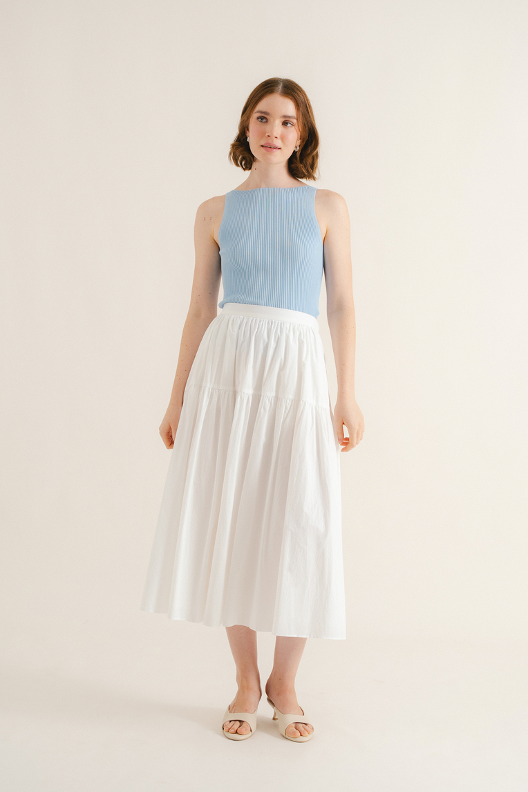 Cotton Tiered Midi Skirt