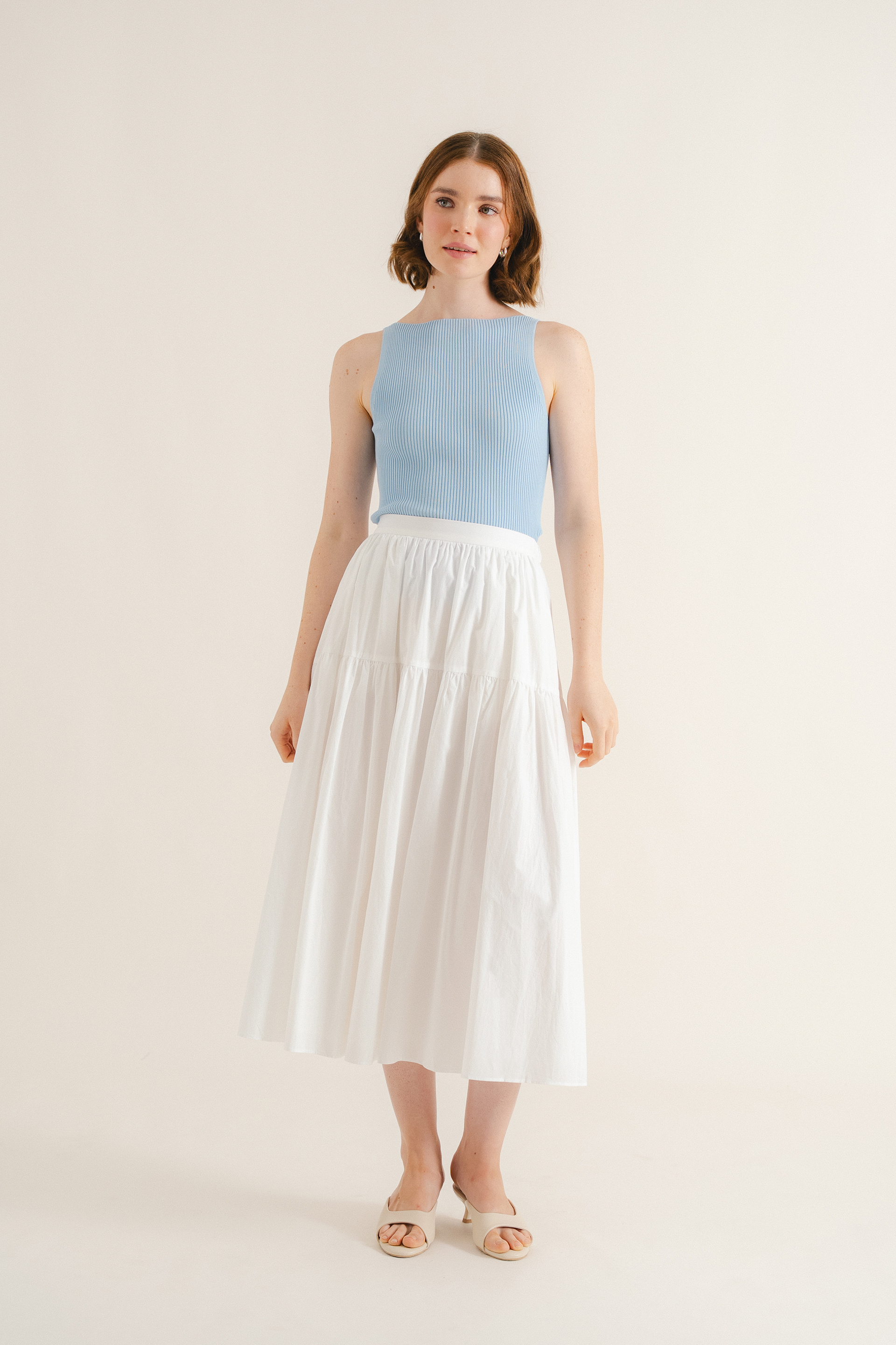 Cotton Tiered Midi Skirt