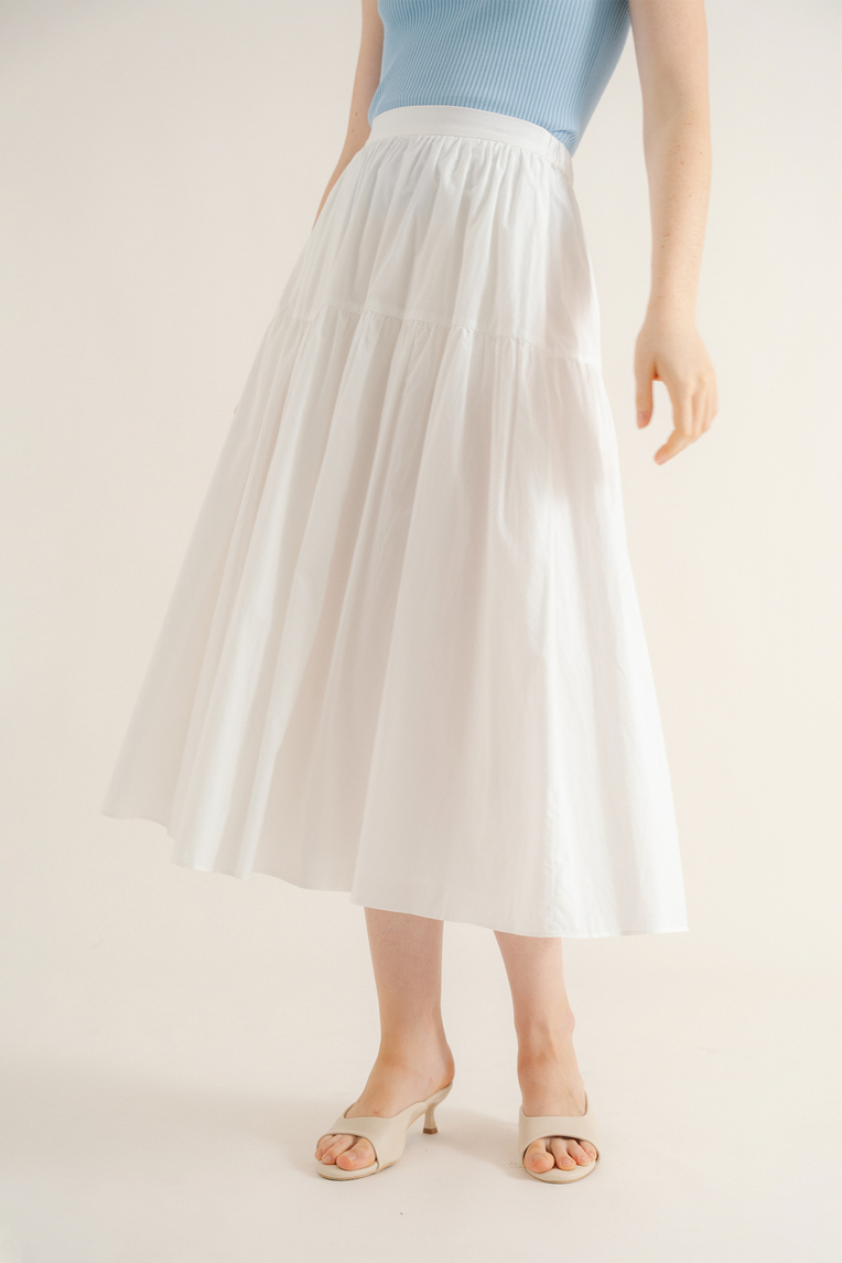 Cotton Tiered Midi Skirt