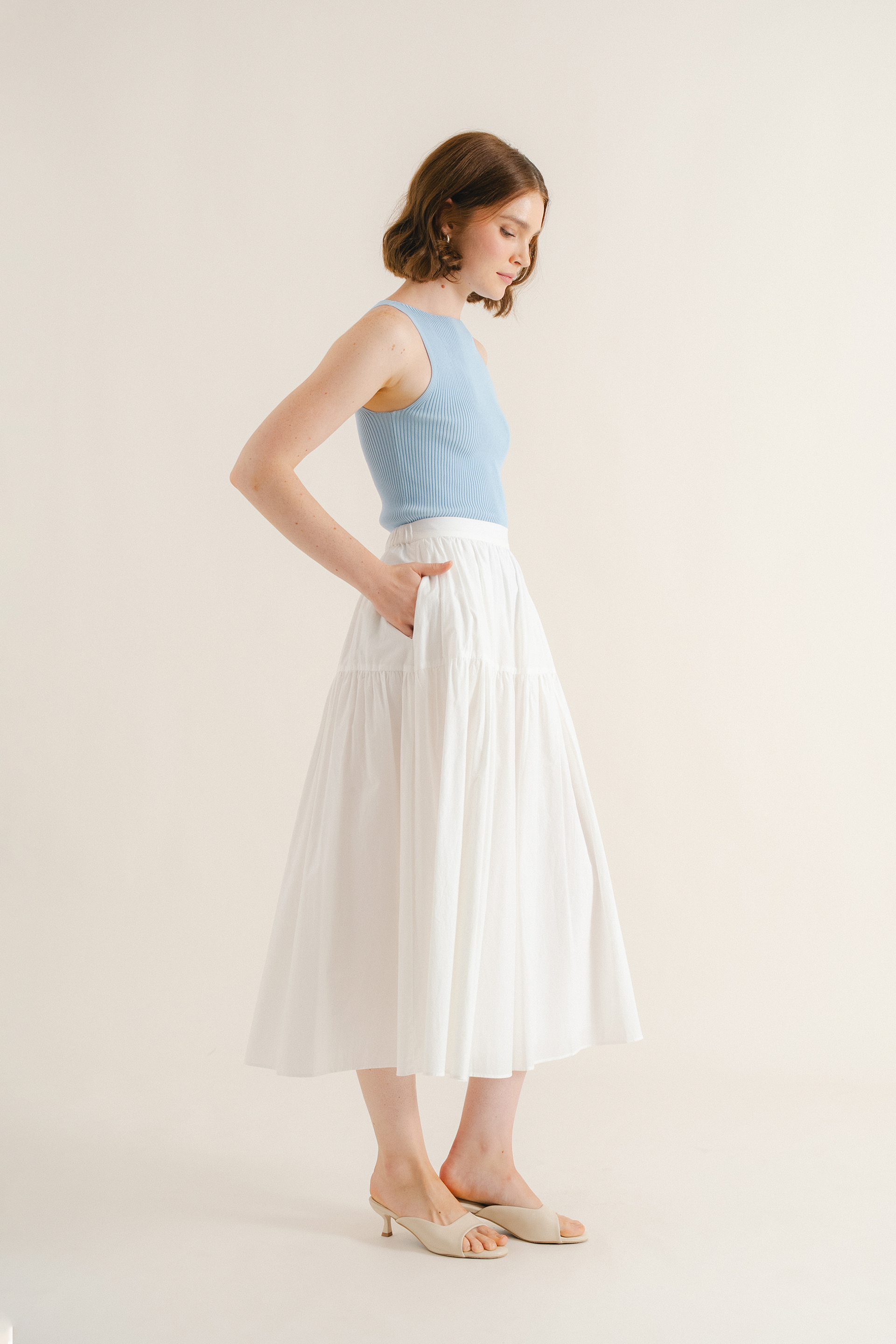 Cotton Tiered Midi Skirt