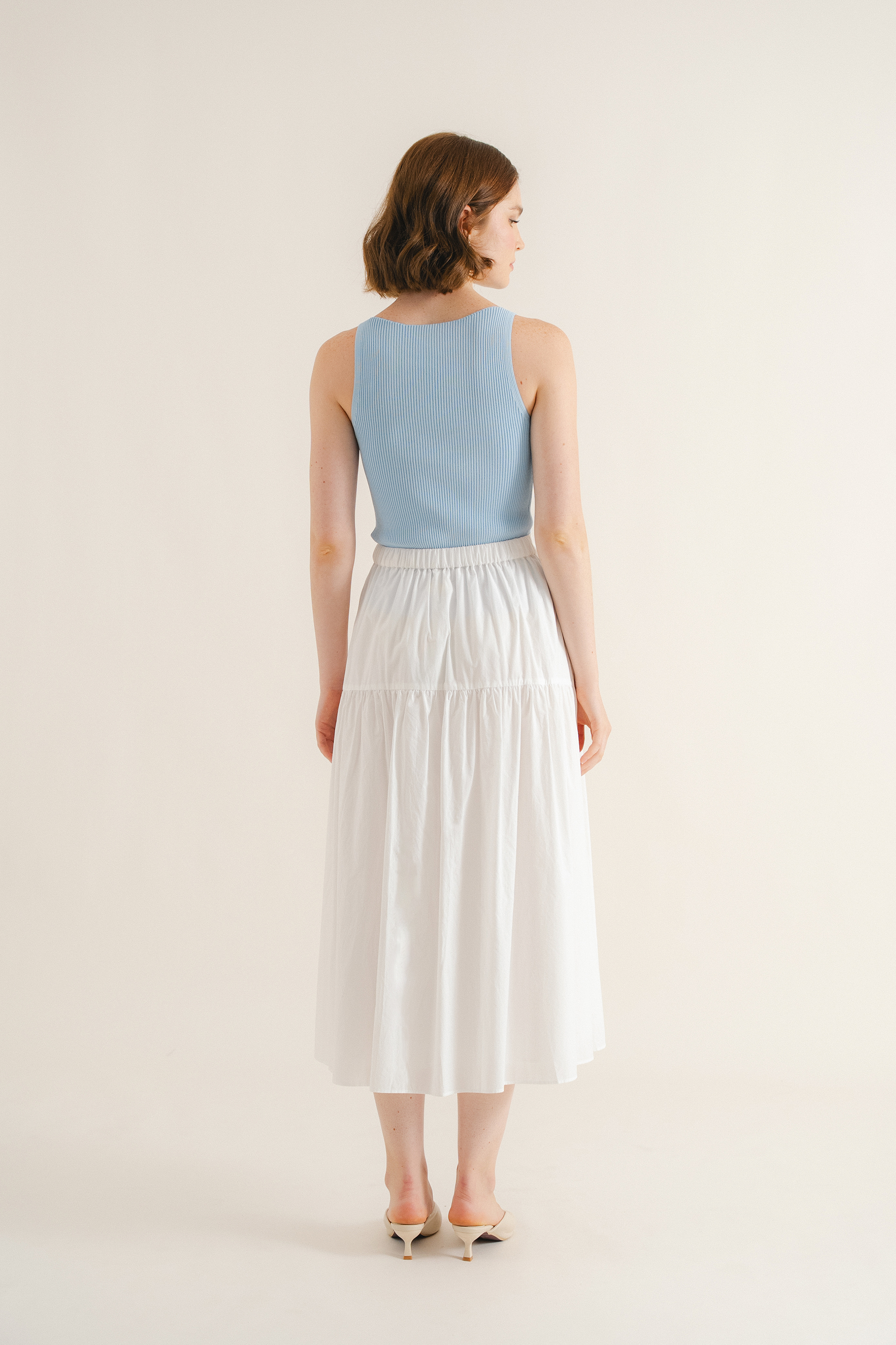 Cotton Tiered Midi Skirt