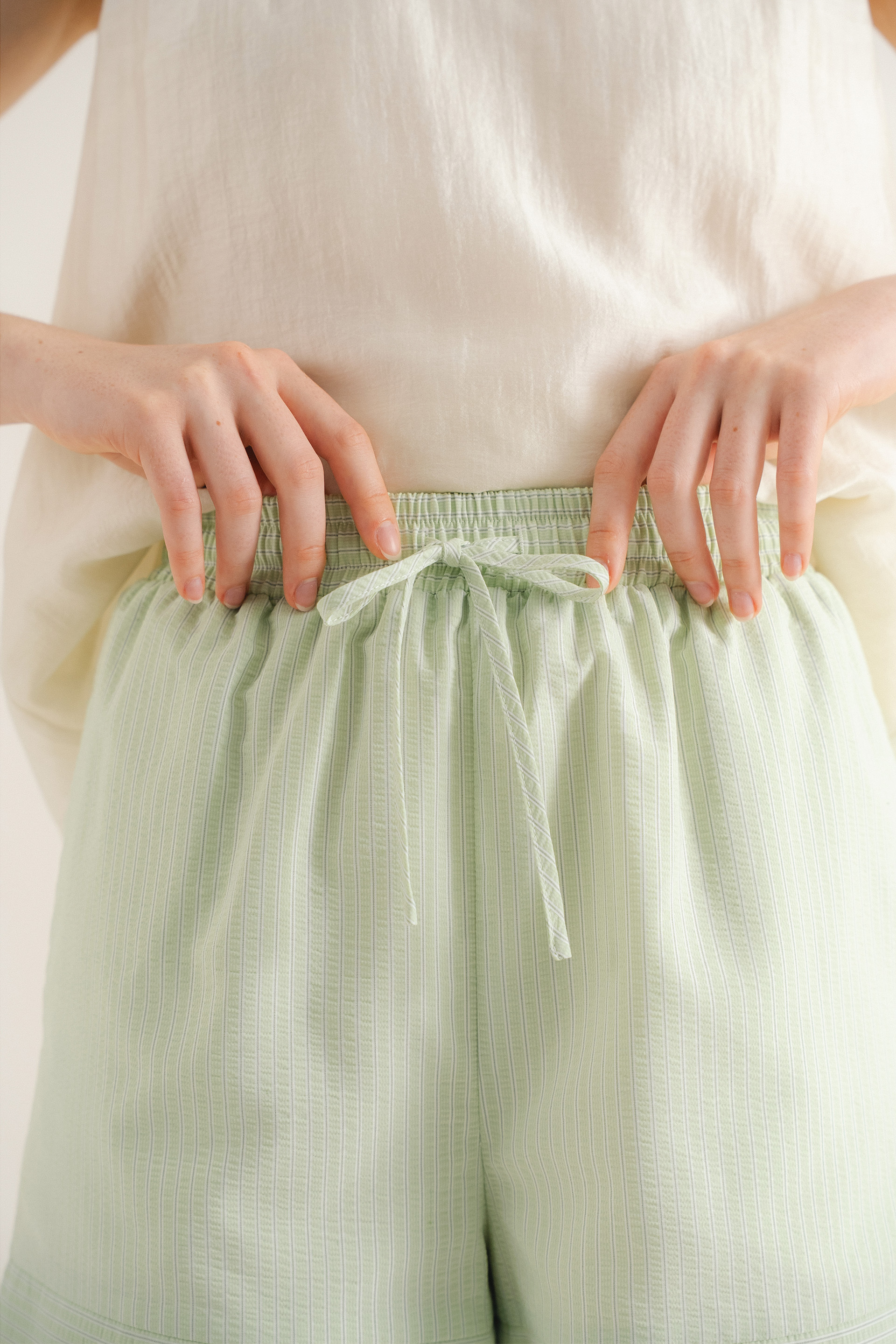 Seersucker Striped Shorts