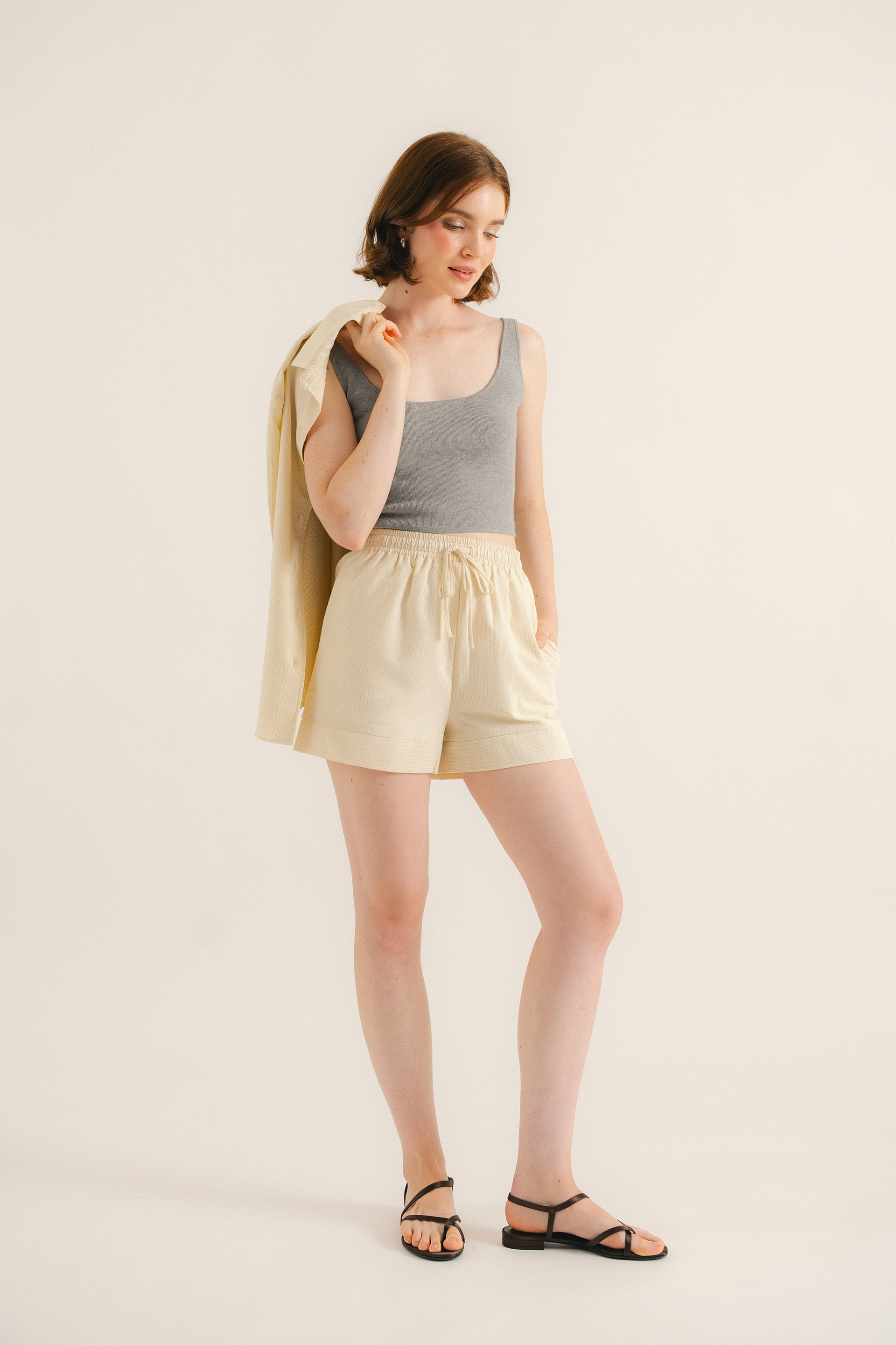 Seersucker Striped Shorts