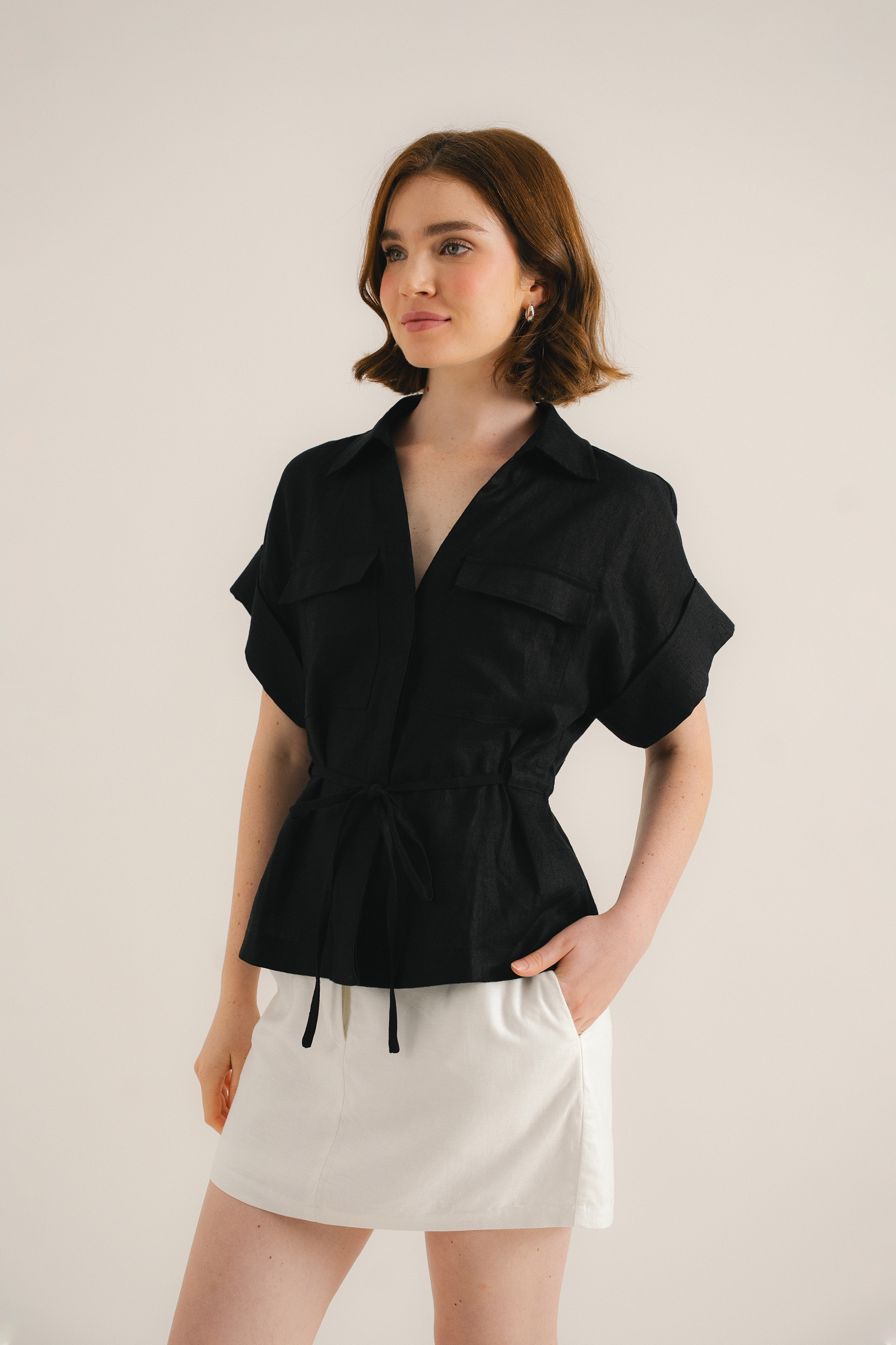 Relaxed Linen Peplum Shirt