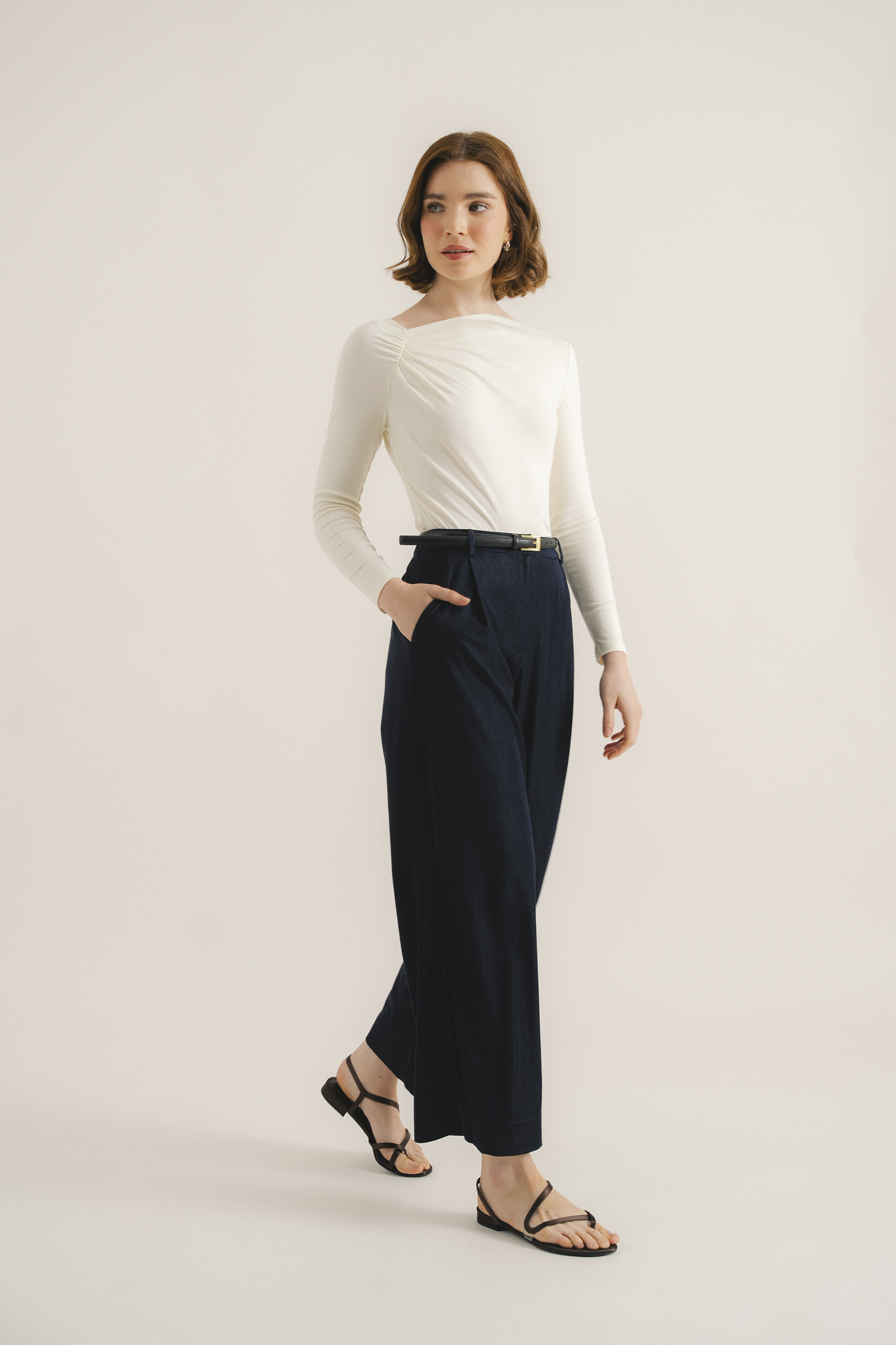 Chambray Full-Length Trousers