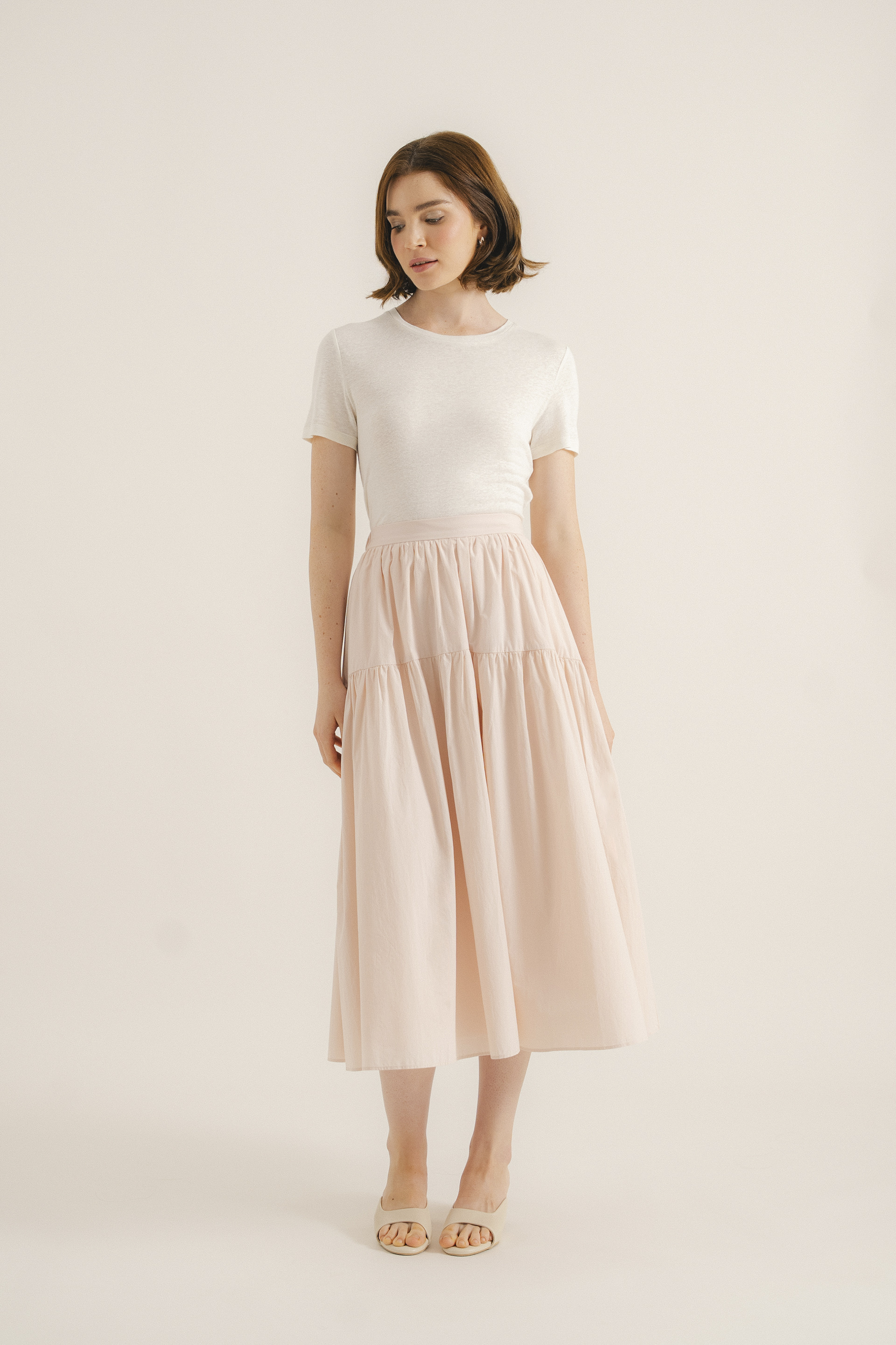 Cotton Tiered Midi Skirt