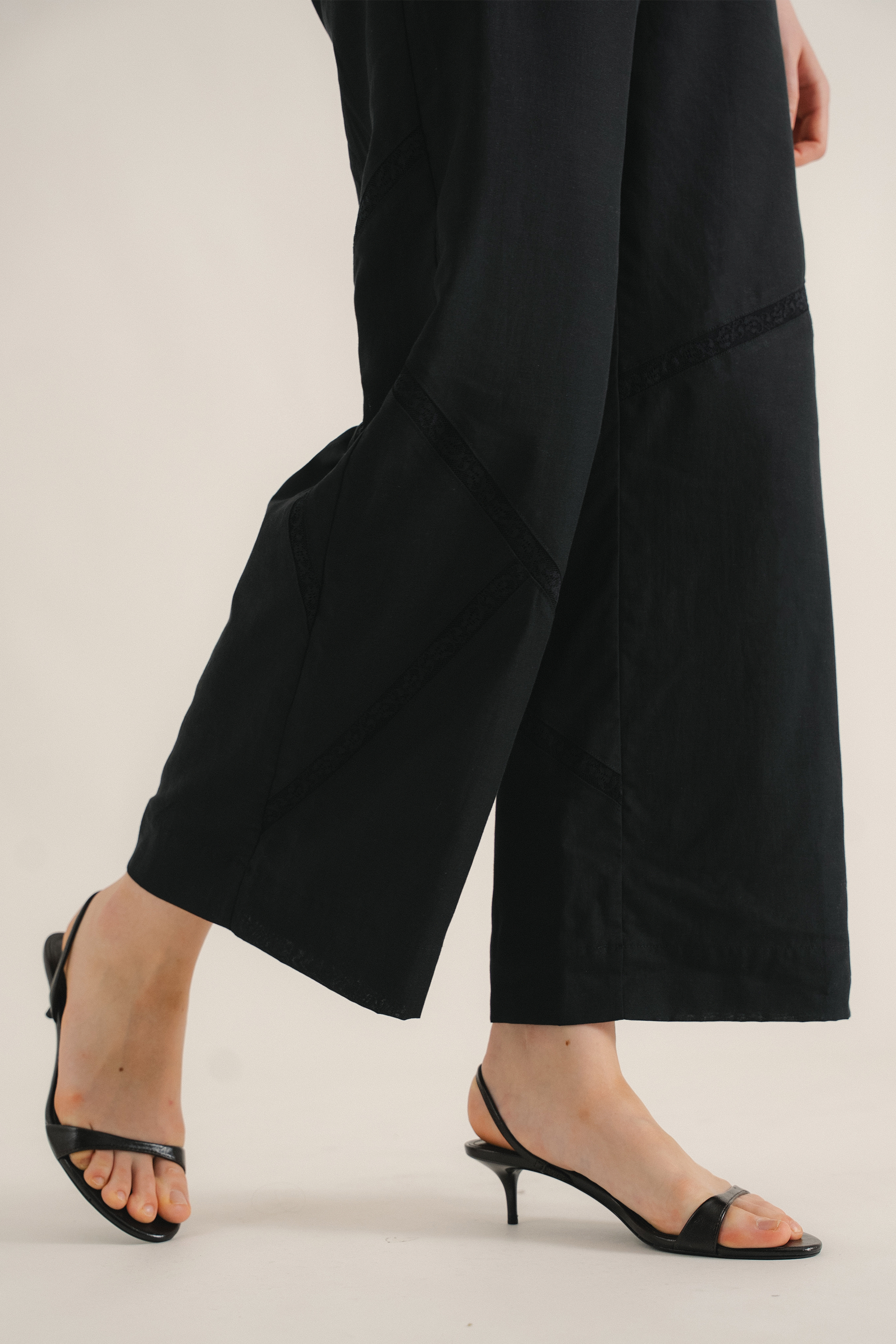 Lace-Trim Full-Length Trousers