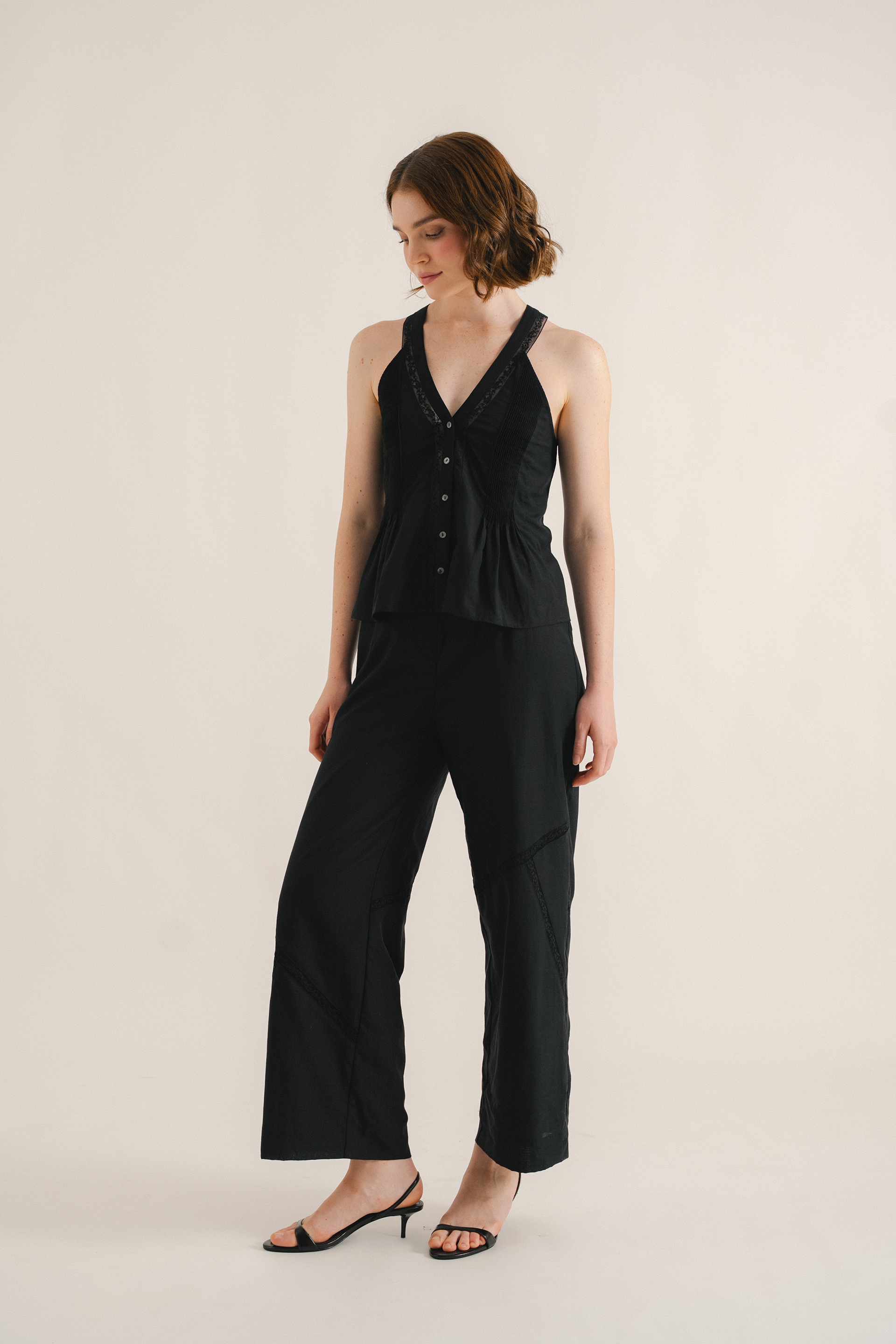 Lace-Trim Full-Length Trousers