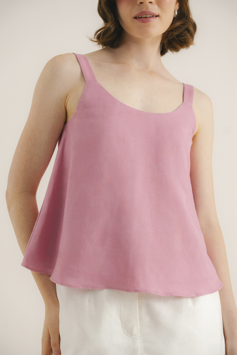 Linen Scoop-Neck Top